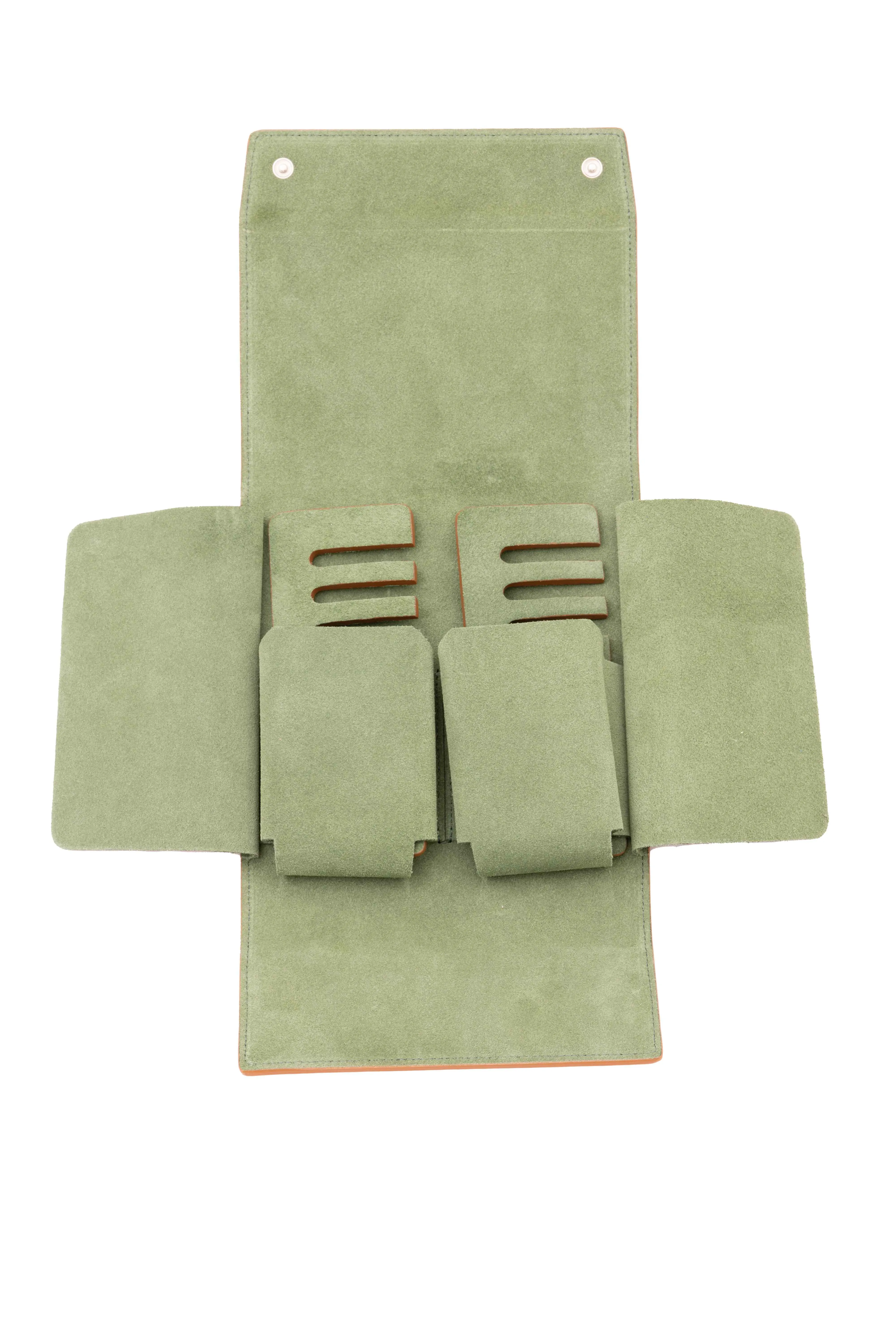 2-Watch Vintage Gold & Sage Green Suede Leather Watch Case