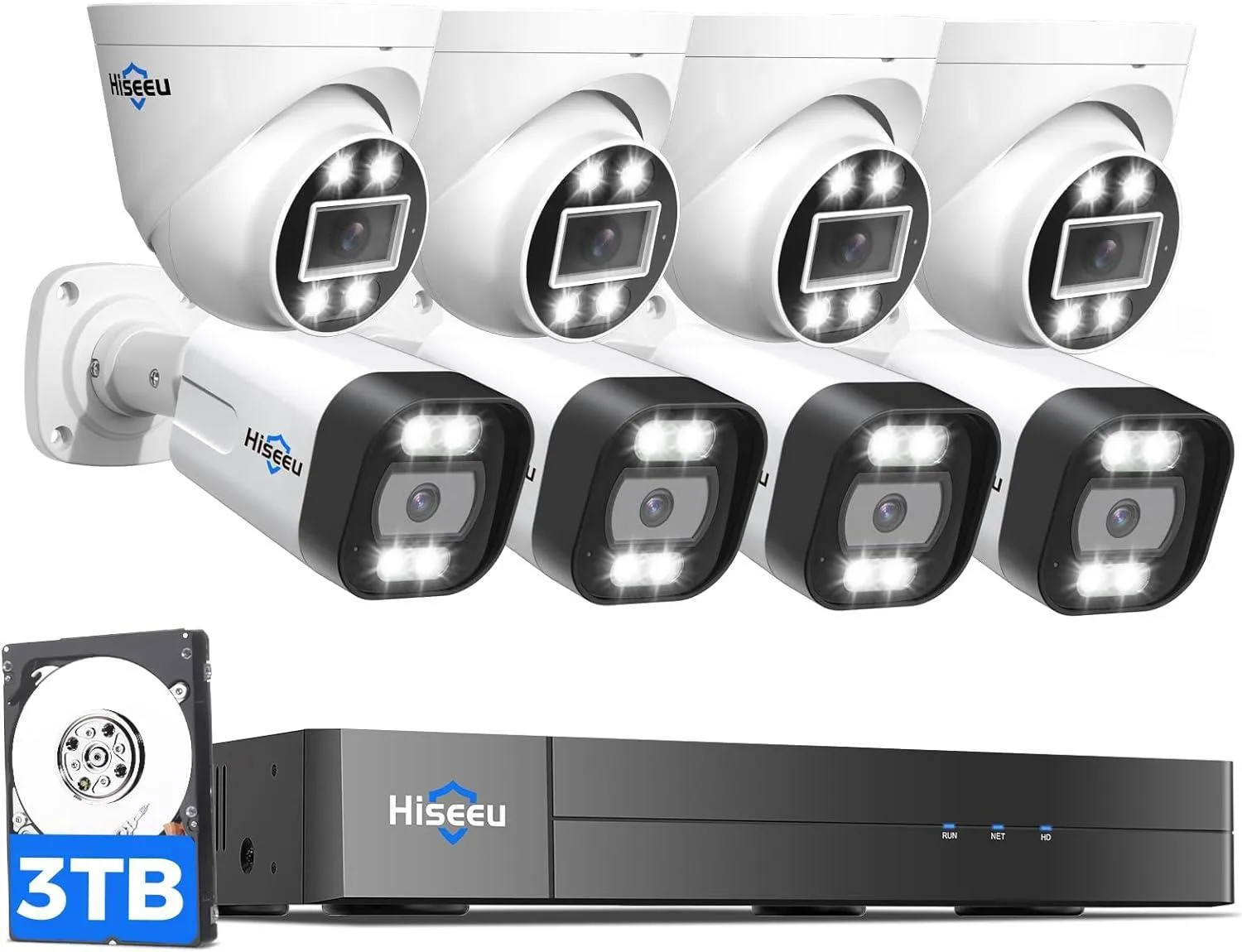 [2-Way Audio 121°Wide Angle] Hiseeu 8Pcs 5MP IP Wired Security Cameras NVR 16CH PoE Security Camera System With 3TB HDD