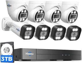 [2-Way Audio 121°Wide Angle] Hiseeu 8Pcs 5MP IP Wired Security Cameras NVR 16CH PoE Security Camera System With 3TB HDD