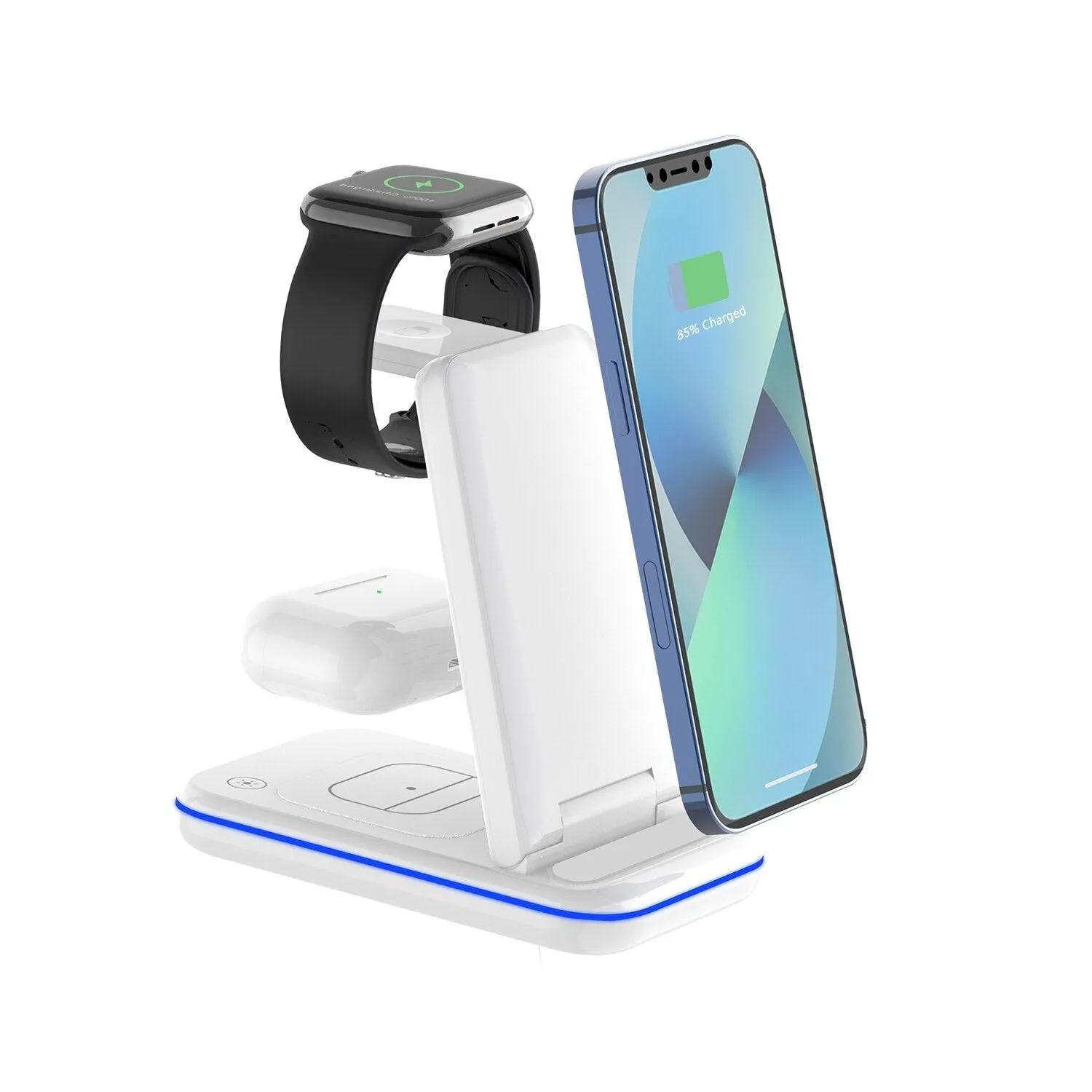 3 in 1 Foldable Wireless Charger, 15W Fast Charging Station Stand Power Adapter Included