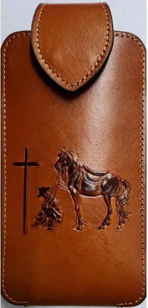 5003L.BR Praying Cowboy Light Brown Leather Vertical XL Phonecase