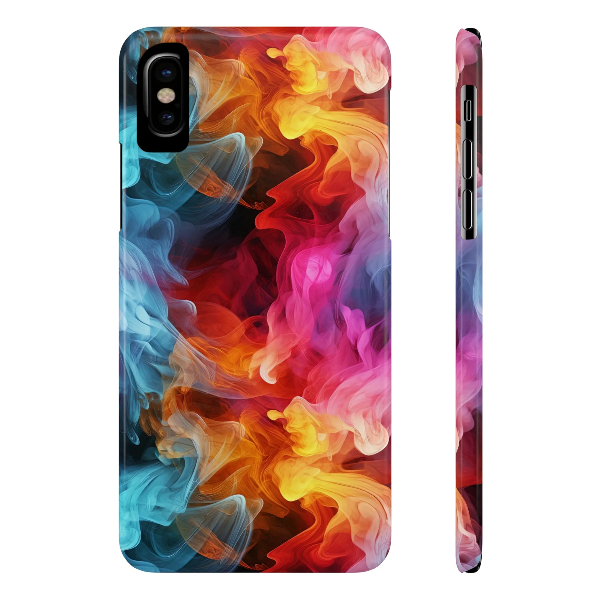 Abstract Pink, Blue, Purple Smoke Design Sleek Elegance Wireless-Charging Compatible Phone Case Slim Phone Case compatible with over 20 iphone models