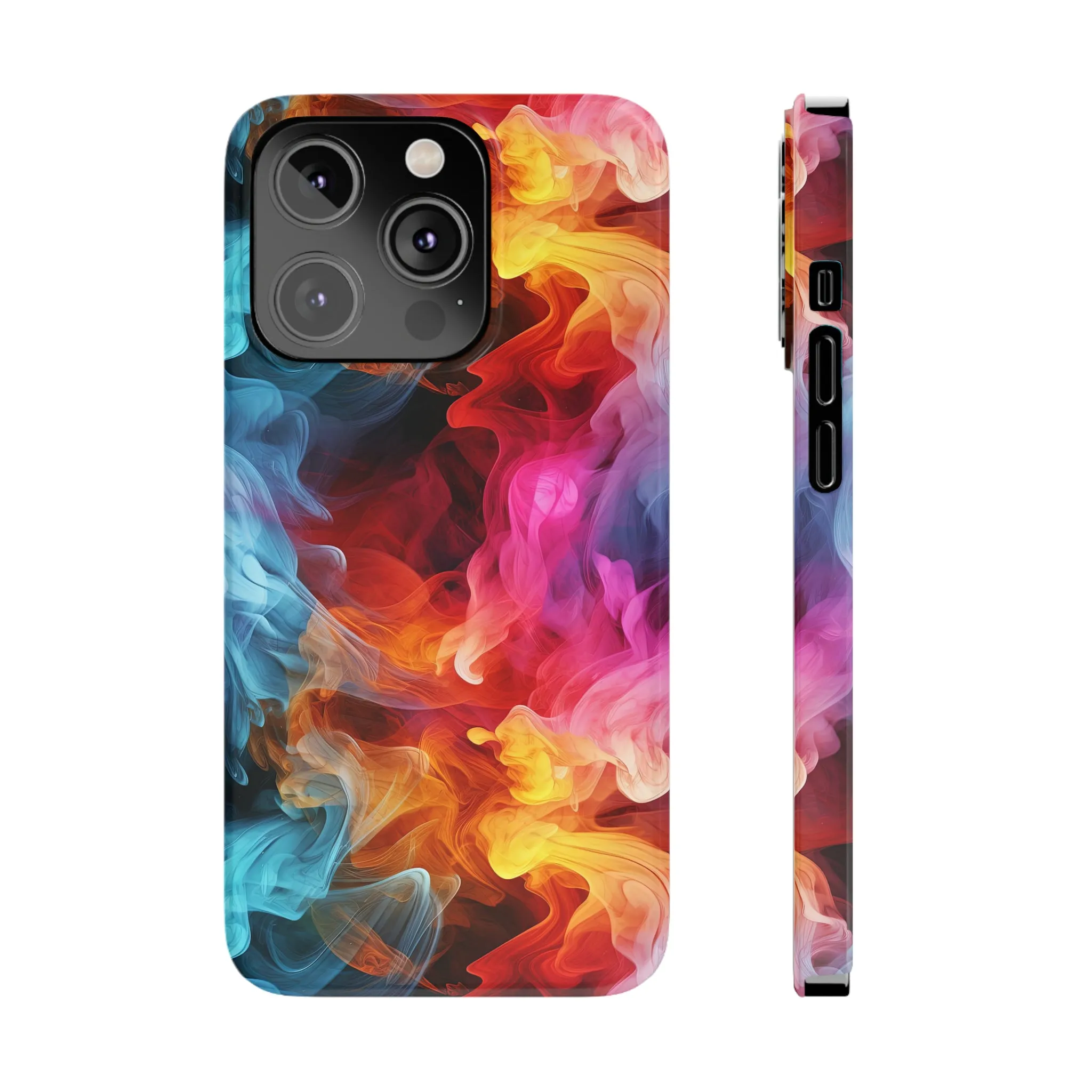 Abstract Pink, Blue, Purple Smoke Design Sleek Elegance Wireless-Charging Compatible Phone Case Slim Phone Case compatible with over 20 iphone models