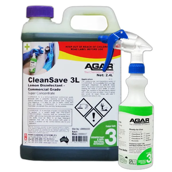 Agar CleanSave 3L Lemon Disinfectant- Commercial Grade