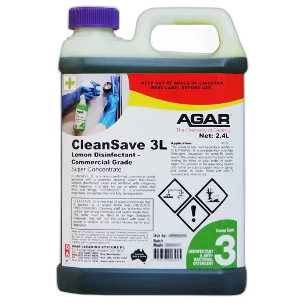 Agar CleanSave 3L Lemon Disinfectant- Commercial Grade