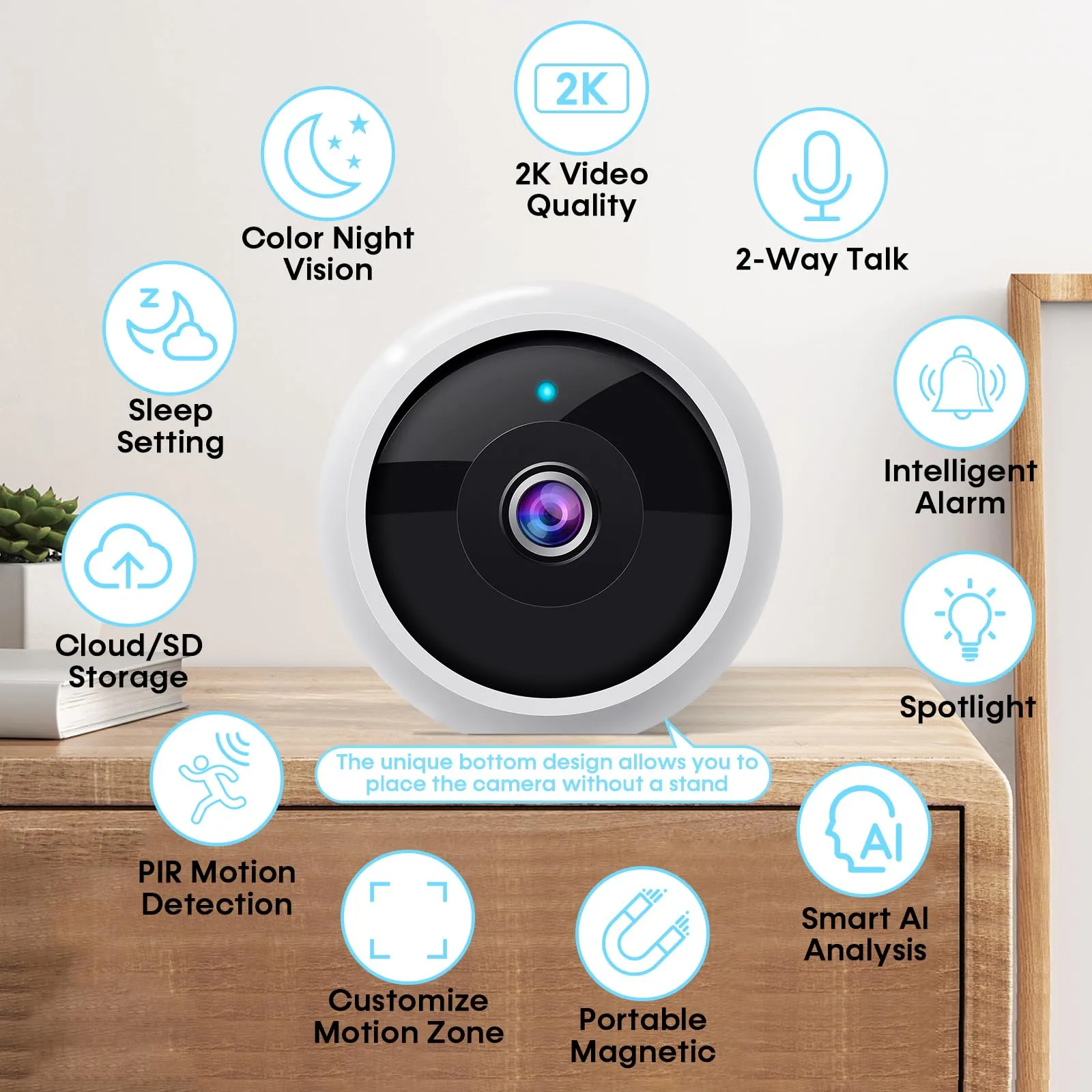 AMTIFO Security Cameras Wireless Outdoor Magnetic: Install-Free Smart Indoor 2K WiFi - Long Battery Life Powered Outdoor Camera Wireless with AI Motion Detection