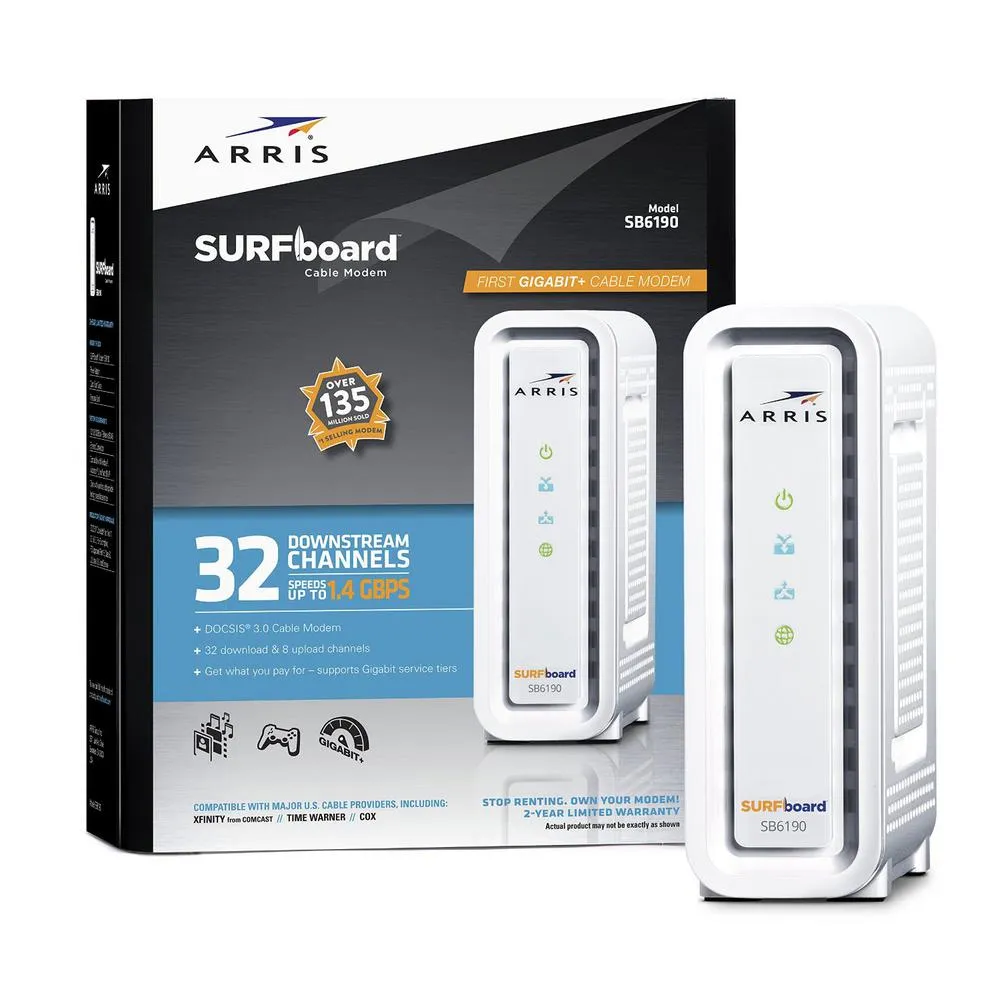 ARRIS 1000031 SURFboard Gigabit  DOCSIS 3.0 32x8 Cable Modem SB6190 in White