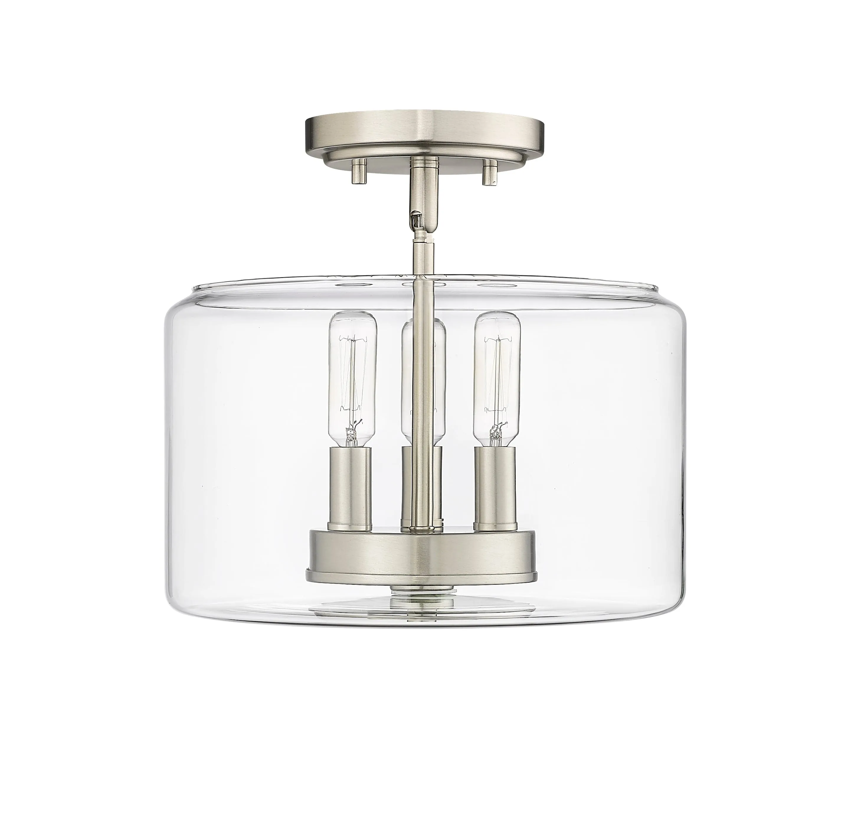 Asheville Semi-Flush Mount Fixture - Brushed Nickel - Clear Glass - 11in. Diameter - E12 Candelabra Base