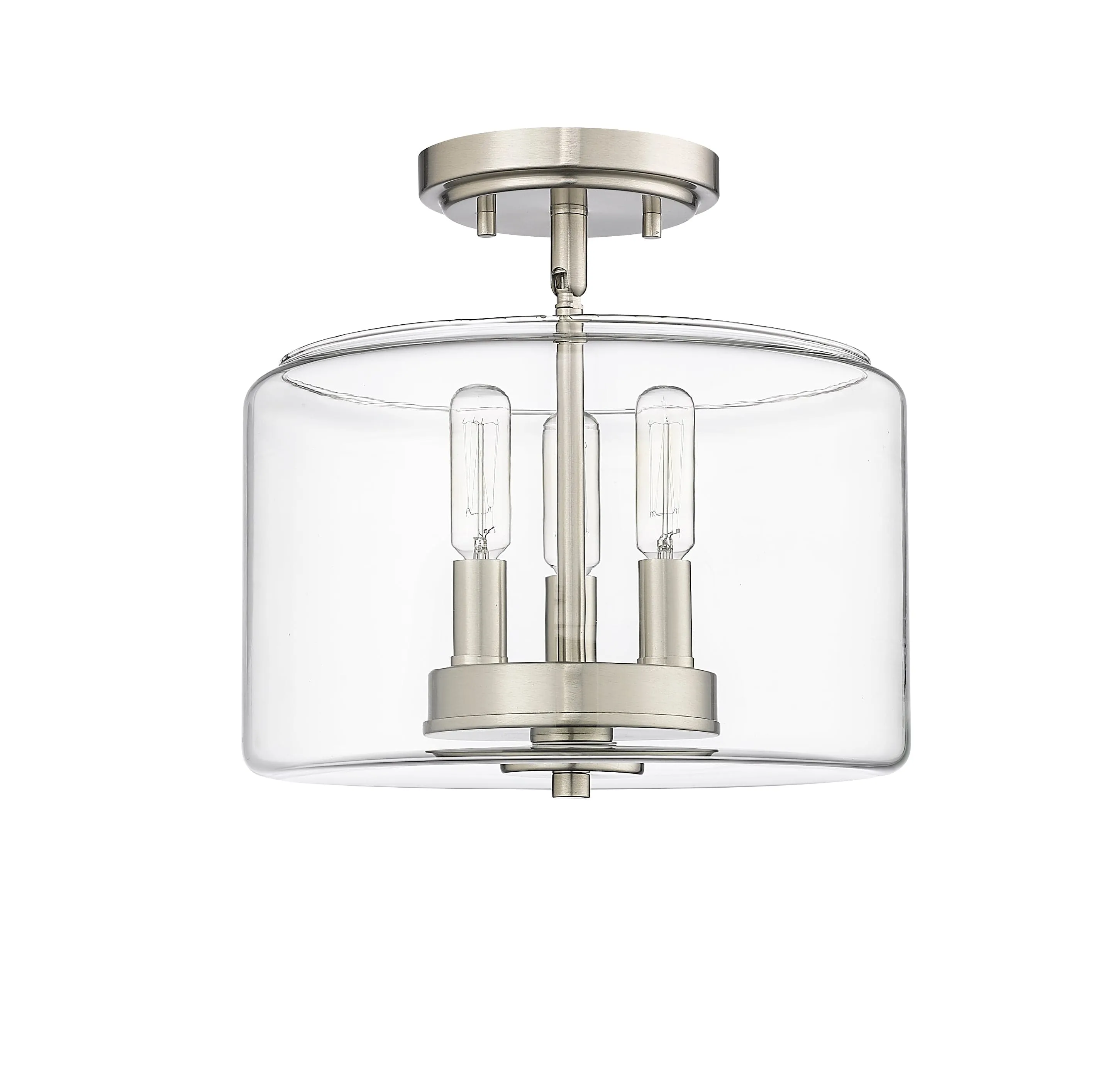 Asheville Semi-Flush Mount Fixture - Brushed Nickel - Clear Glass - 11in. Diameter - E12 Candelabra Base