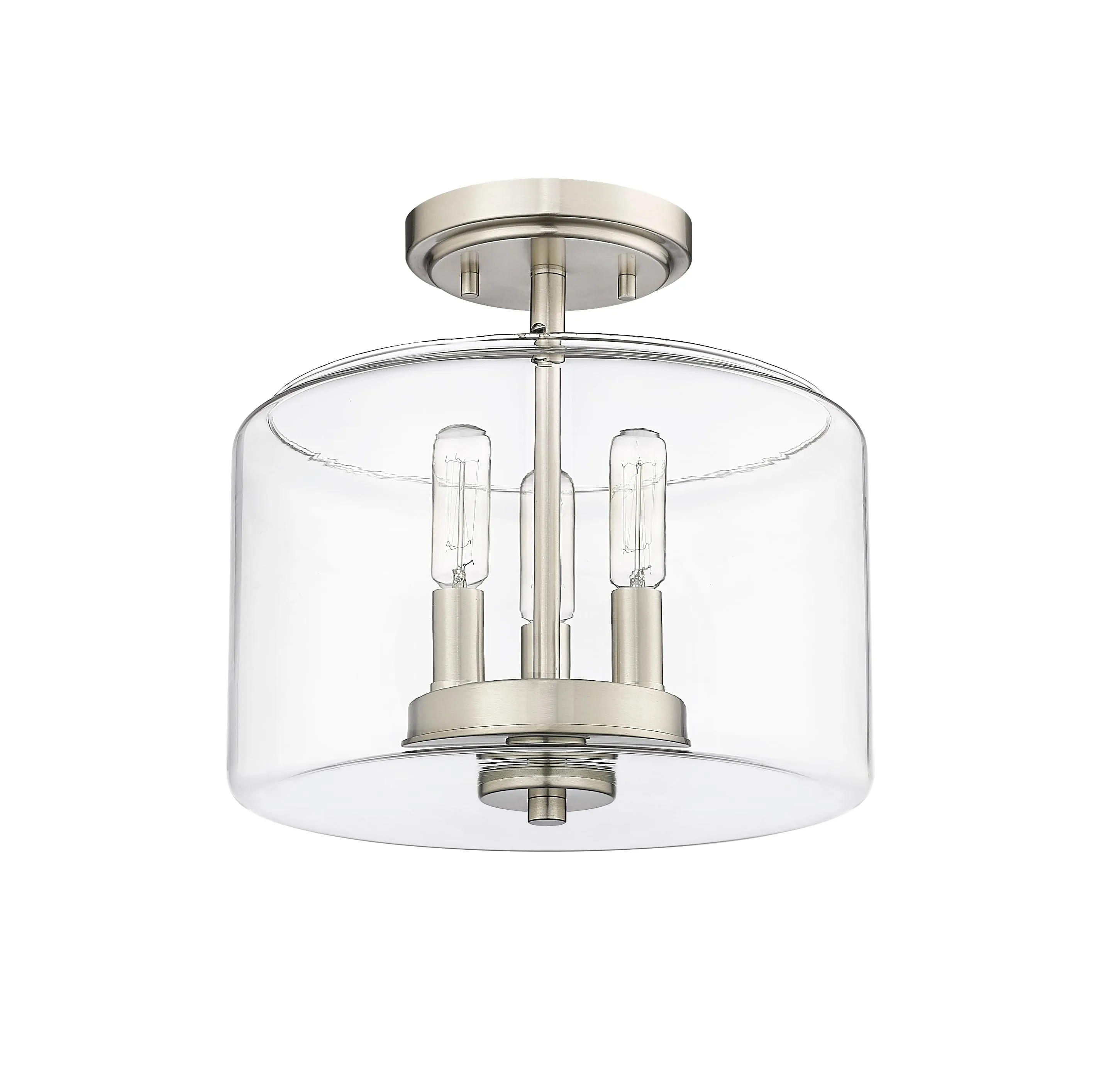 Asheville Semi-Flush Mount Fixture - Brushed Nickel - Clear Glass - 11in. Diameter - E12 Candelabra Base