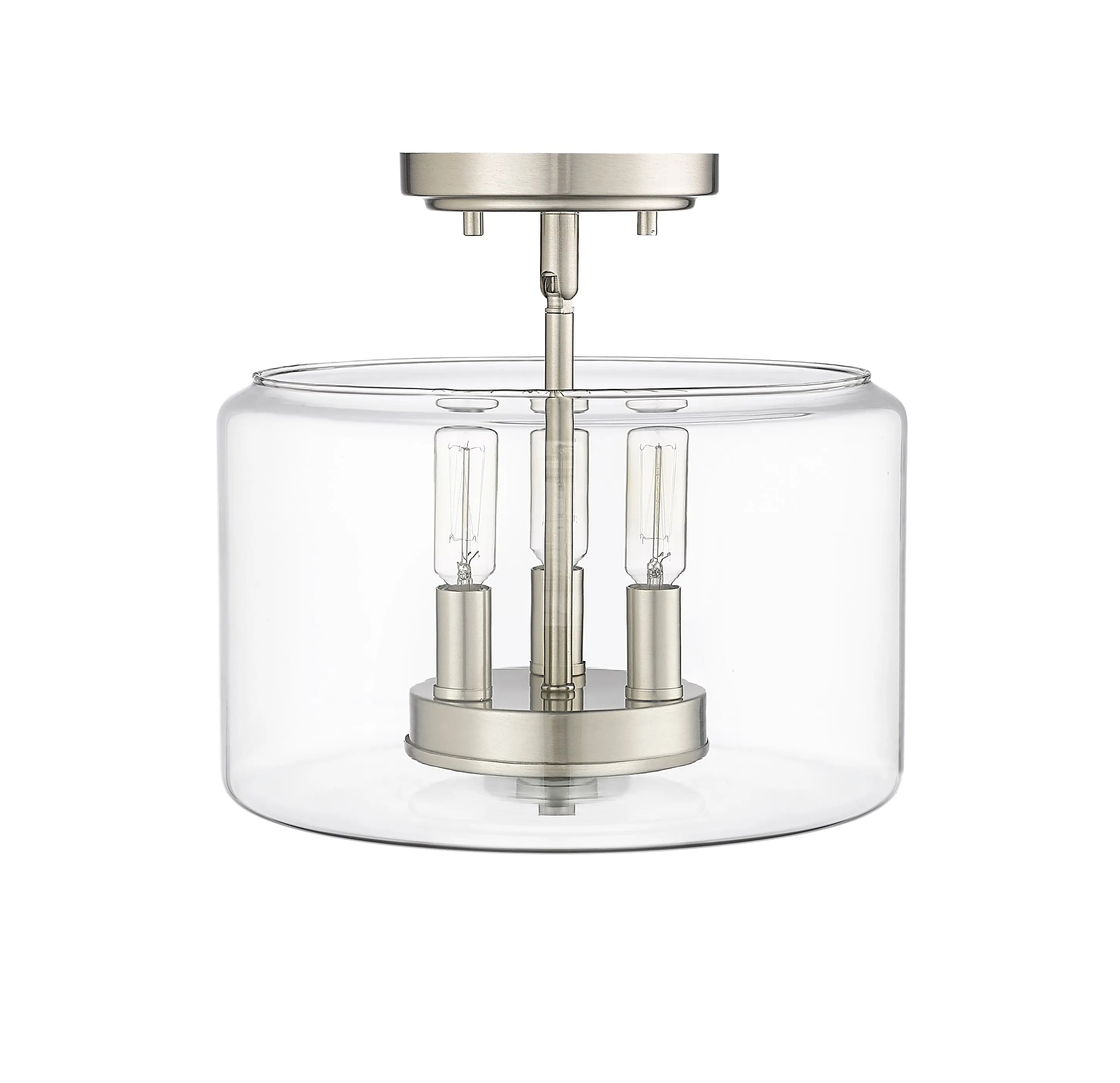 Asheville Semi-Flush Mount Fixture - Brushed Nickel - Clear Glass - 11in. Diameter - E12 Candelabra Base