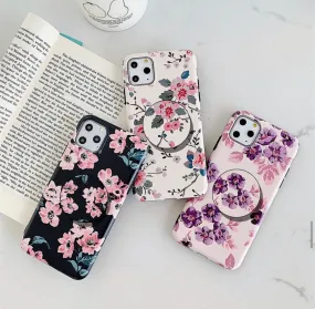 Bloomed Floral Pattern Slim Case Cover With Same Design Holder