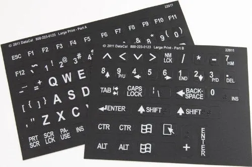 Braille and Large Print Combined Keyboard Stickers - Black Keys with White Characters