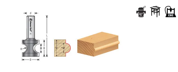 Bullnose Router Bit | 1⁄2 Radius x 1 11⁄16 Dia x 1 9⁄16 x 1⁄2"Shank | 51562 | 738685155622