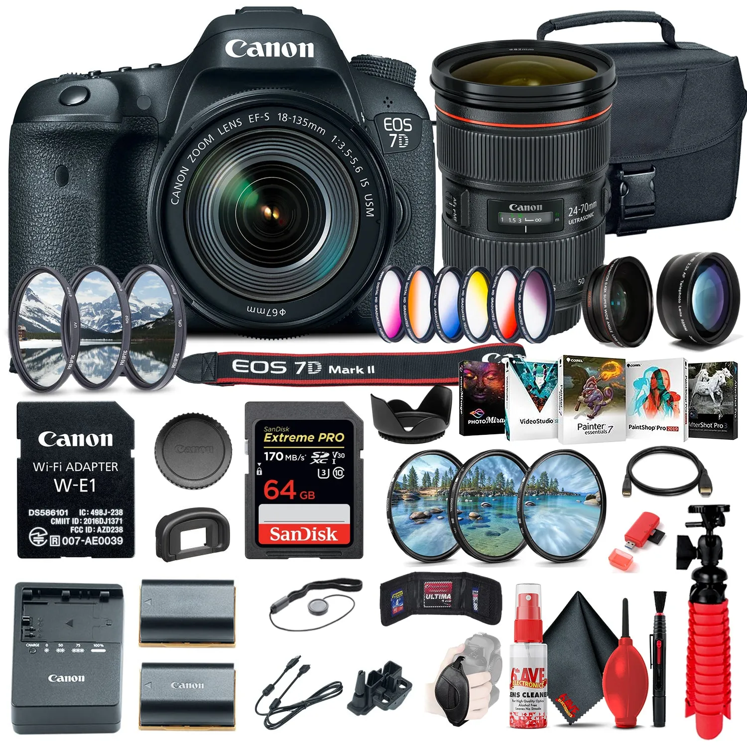 Canon EOS 7D Mark II DSLR Camera W/ 18-135mm f/3.5-5.6 IS USM Lens & W-E1 Outdoor Bundle