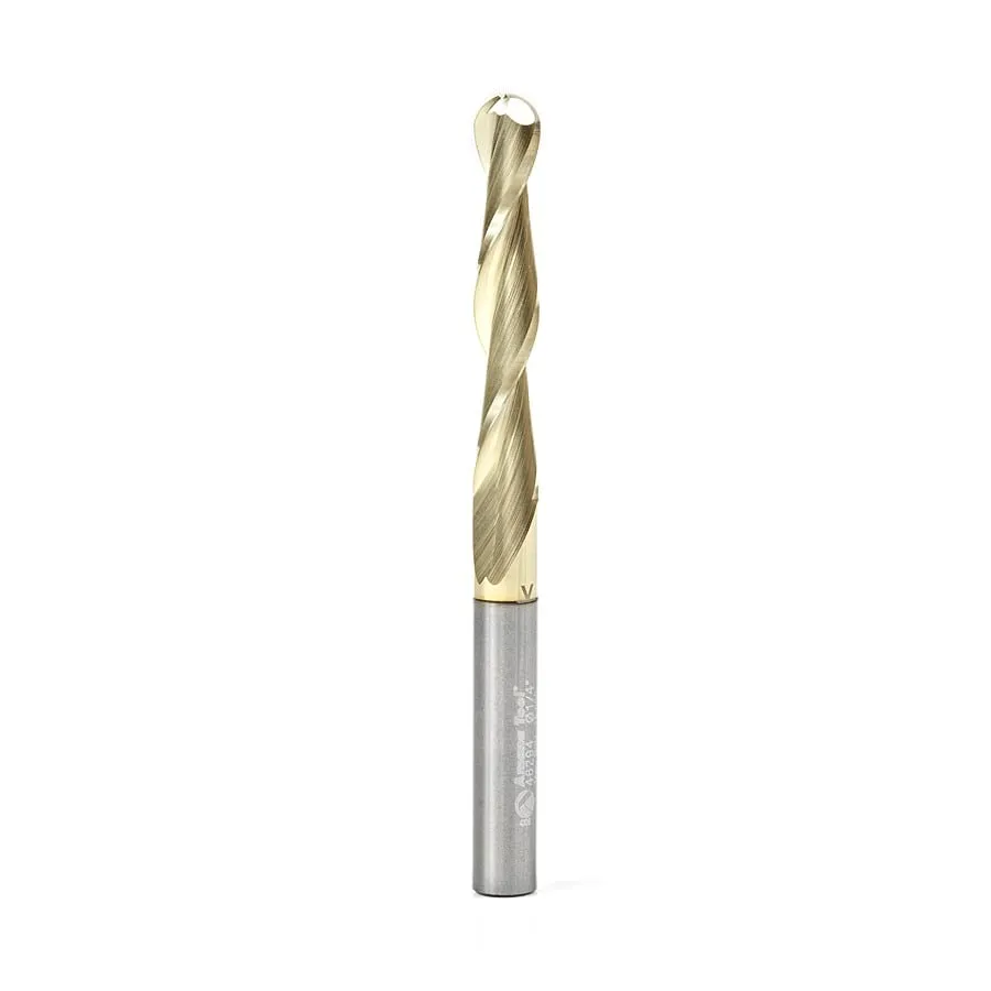 Carving Straight Ball Nose CNC Router Bit | 0.10° x 1⁄4 Dia x 1⁄8 Radius x 1 1⁄2 x 1⁄4 Shank x 3" Long | 46294 | 738685462942