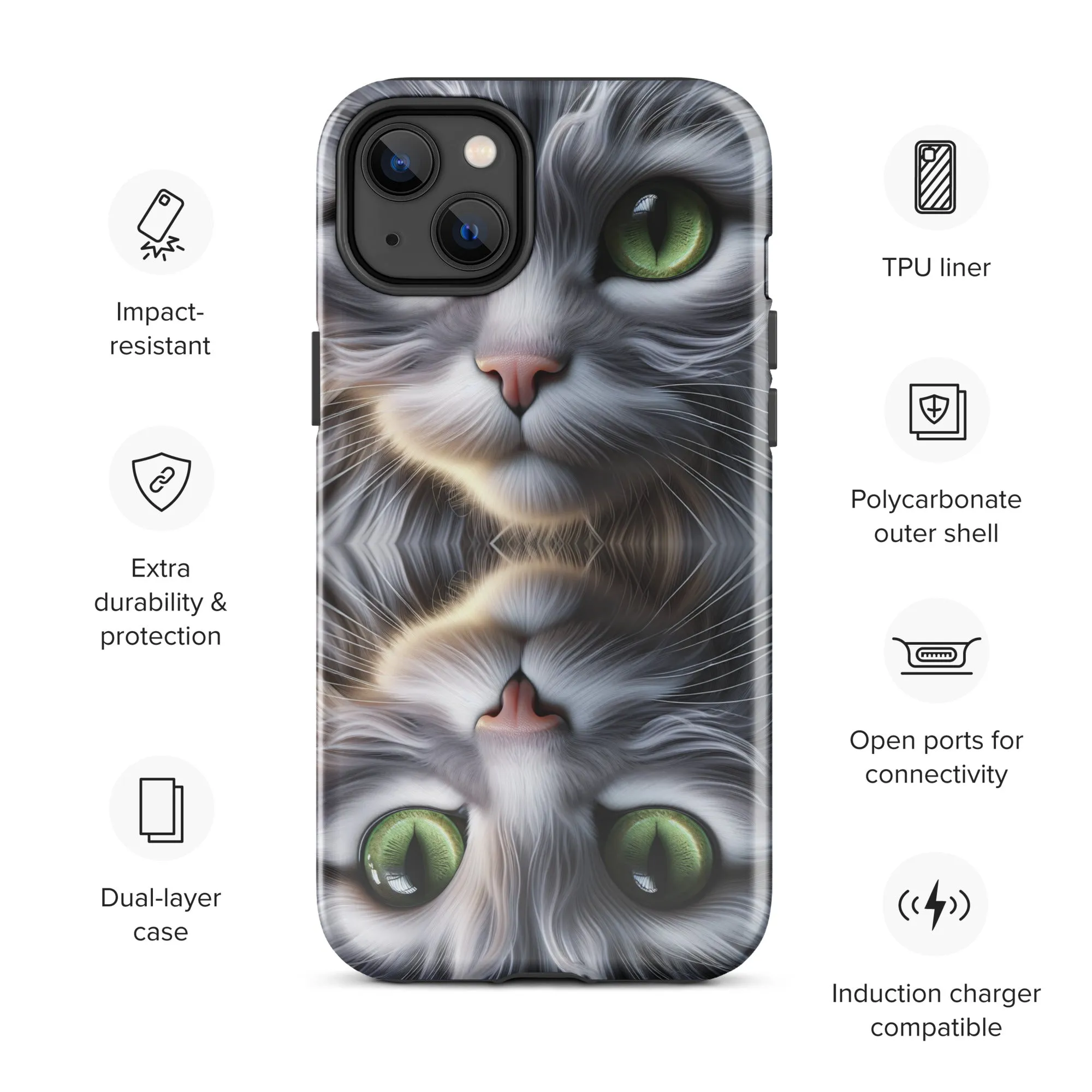 Cat Eyes iPhone Case | Dual-Layer Protection | Polycarbonate & TPU | Impact-Resistant | Wireless Charging Compatible