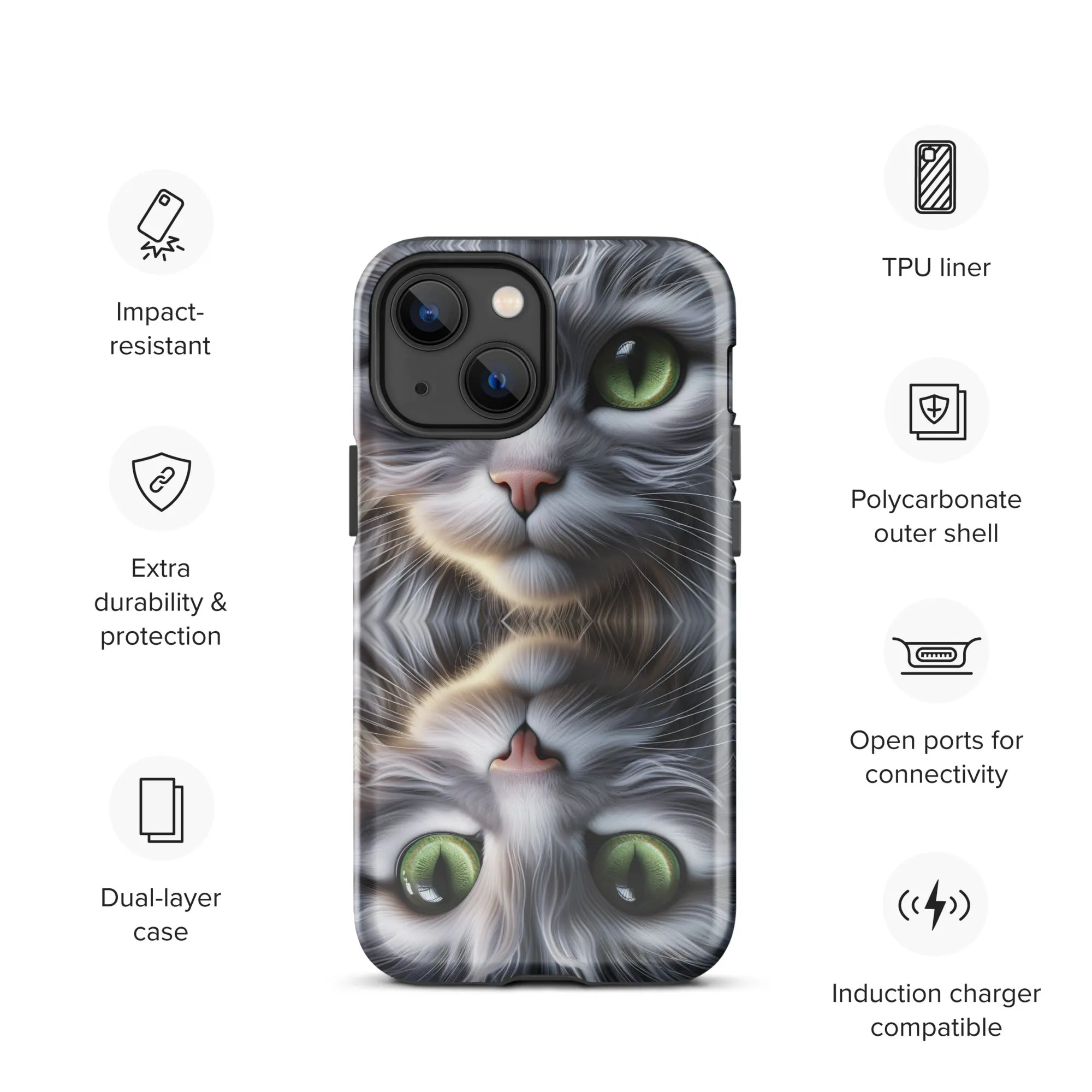 Cat Eyes iPhone Case | Dual-Layer Protection | Polycarbonate & TPU | Impact-Resistant | Wireless Charging Compatible