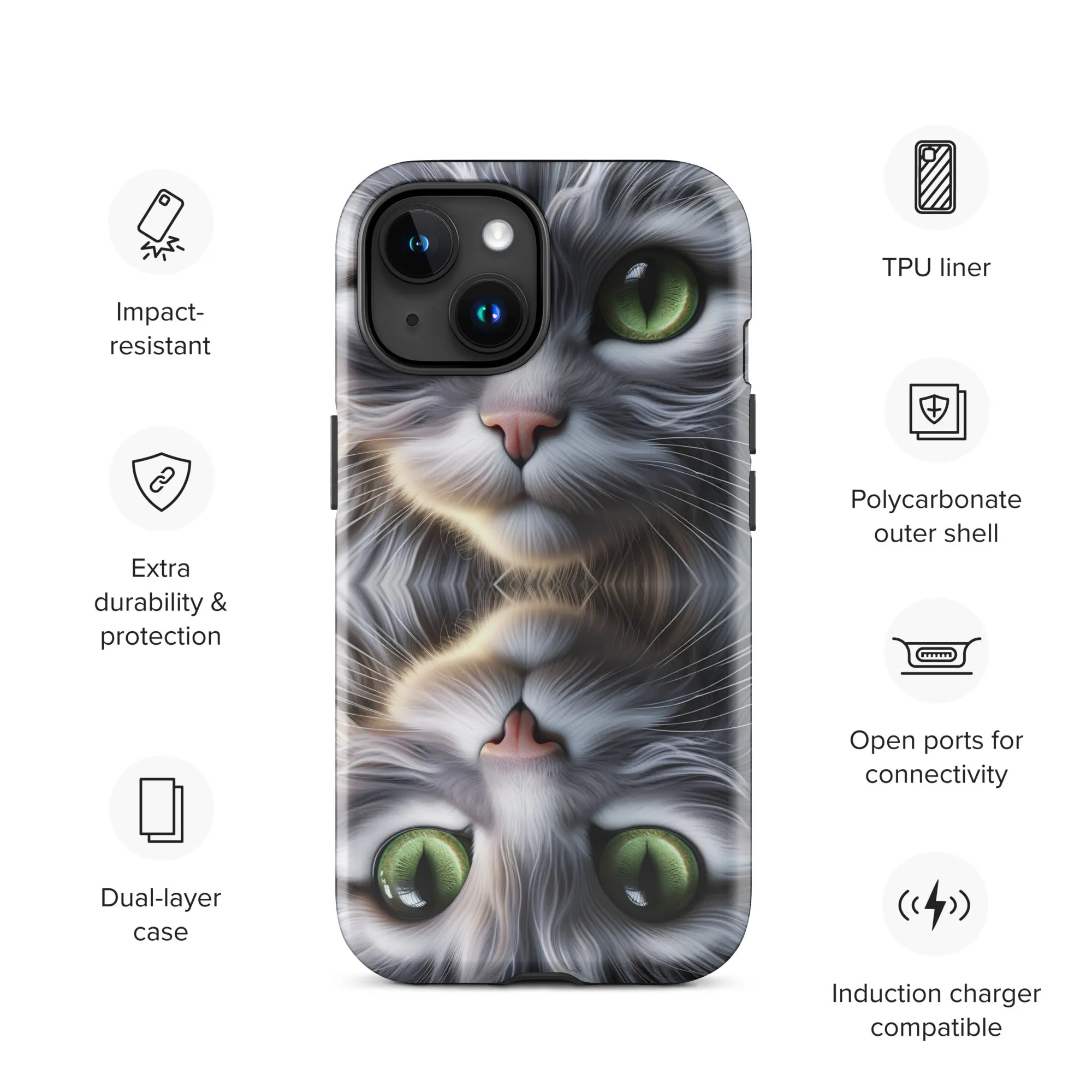 Cat Eyes iPhone Case | Dual-Layer Protection | Polycarbonate & TPU | Impact-Resistant | Wireless Charging Compatible