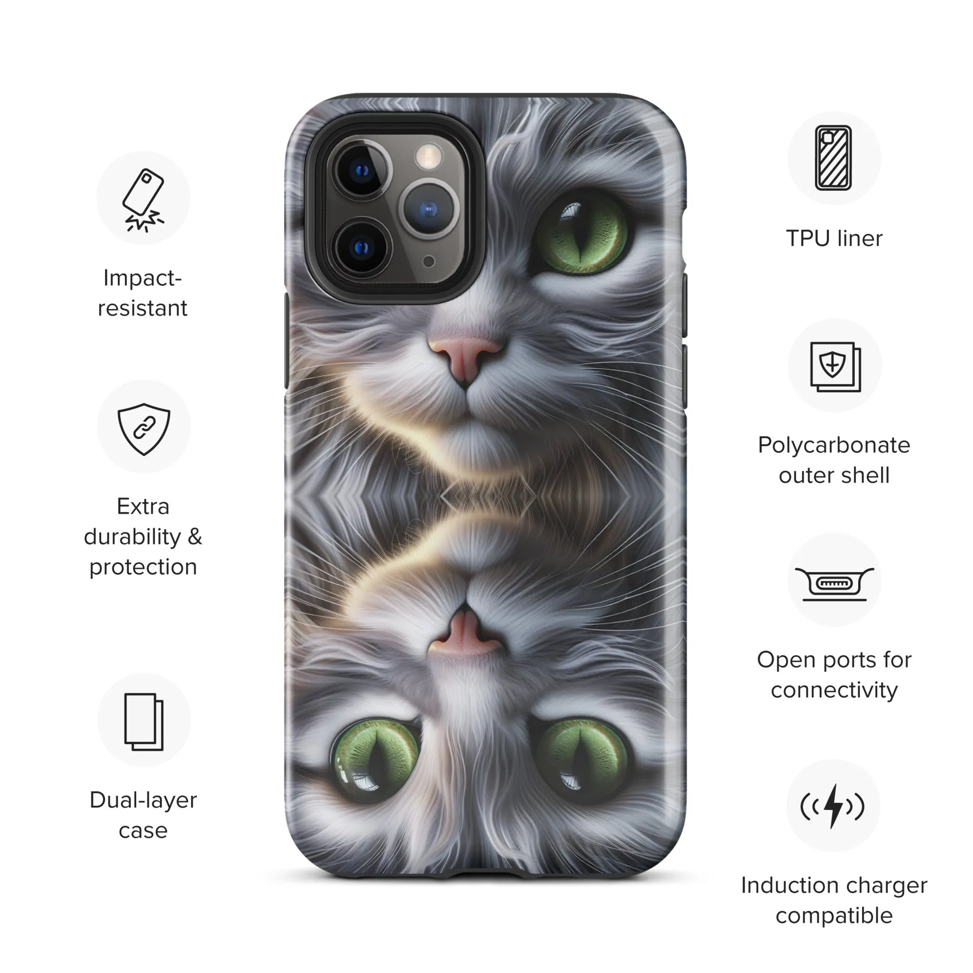 Cat Eyes iPhone Case | Dual-Layer Protection | Polycarbonate & TPU | Impact-Resistant | Wireless Charging Compatible