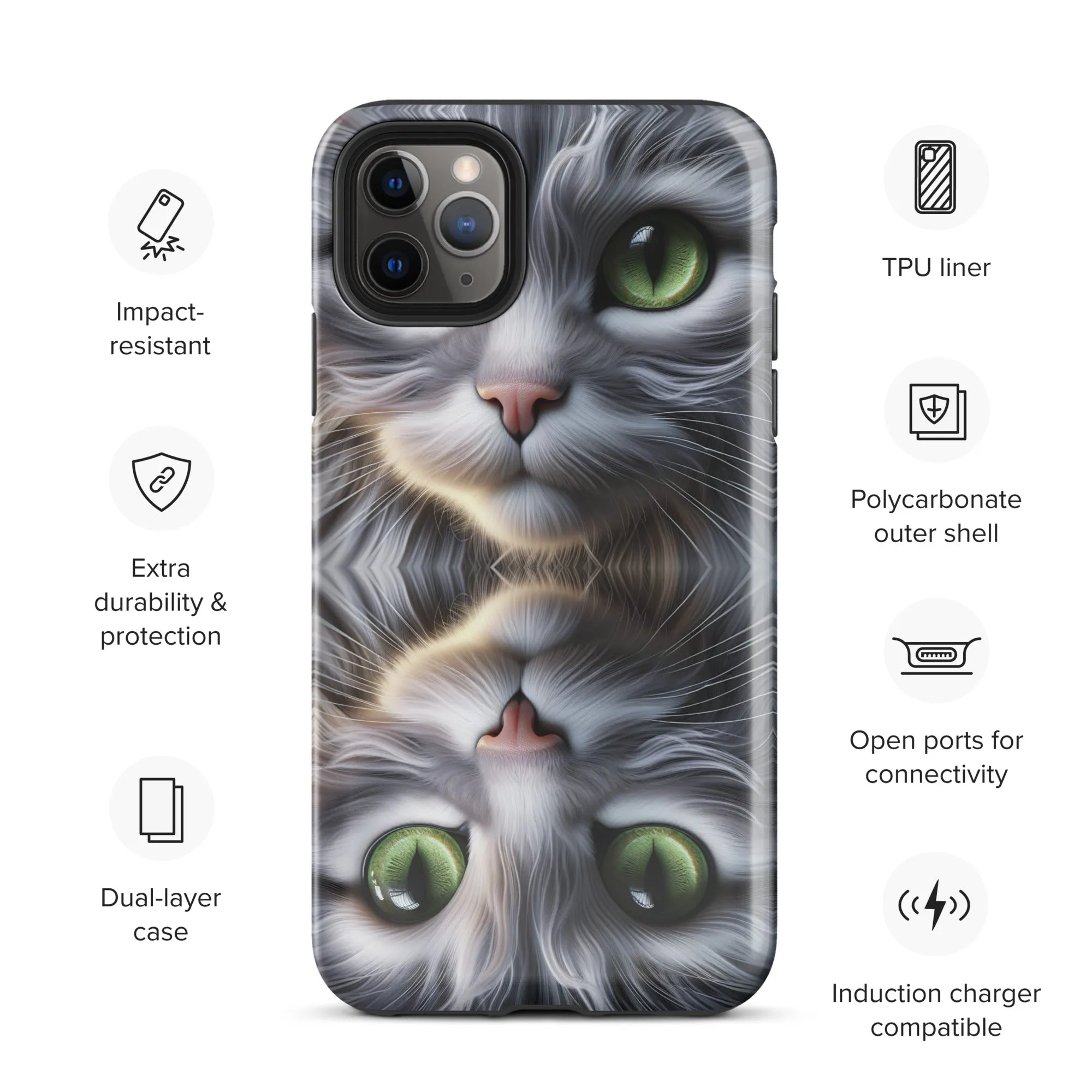 Cat Eyes iPhone Case | Dual-Layer Protection | Polycarbonate & TPU | Impact-Resistant | Wireless Charging Compatible