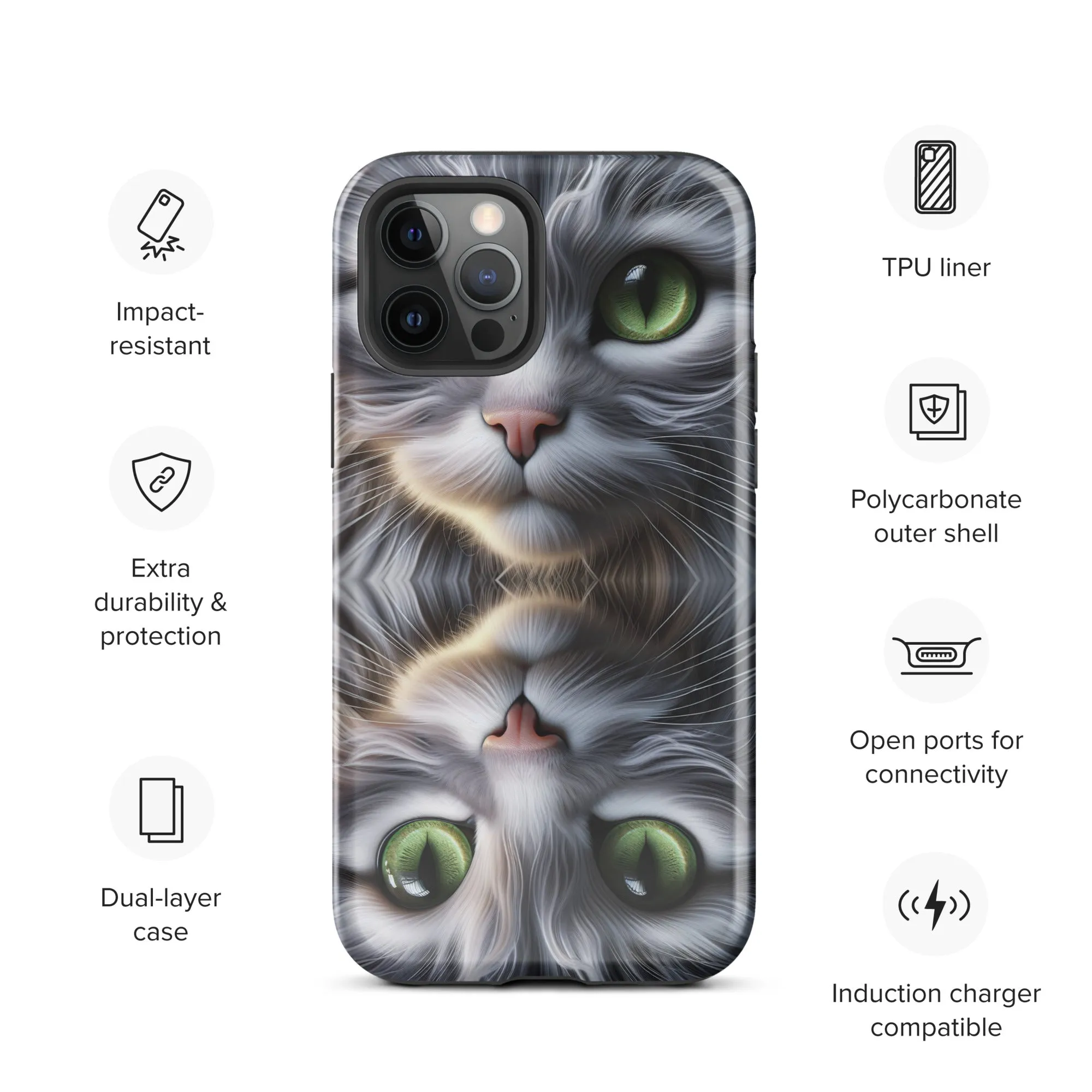 Cat Eyes iPhone Case | Dual-Layer Protection | Polycarbonate & TPU | Impact-Resistant | Wireless Charging Compatible