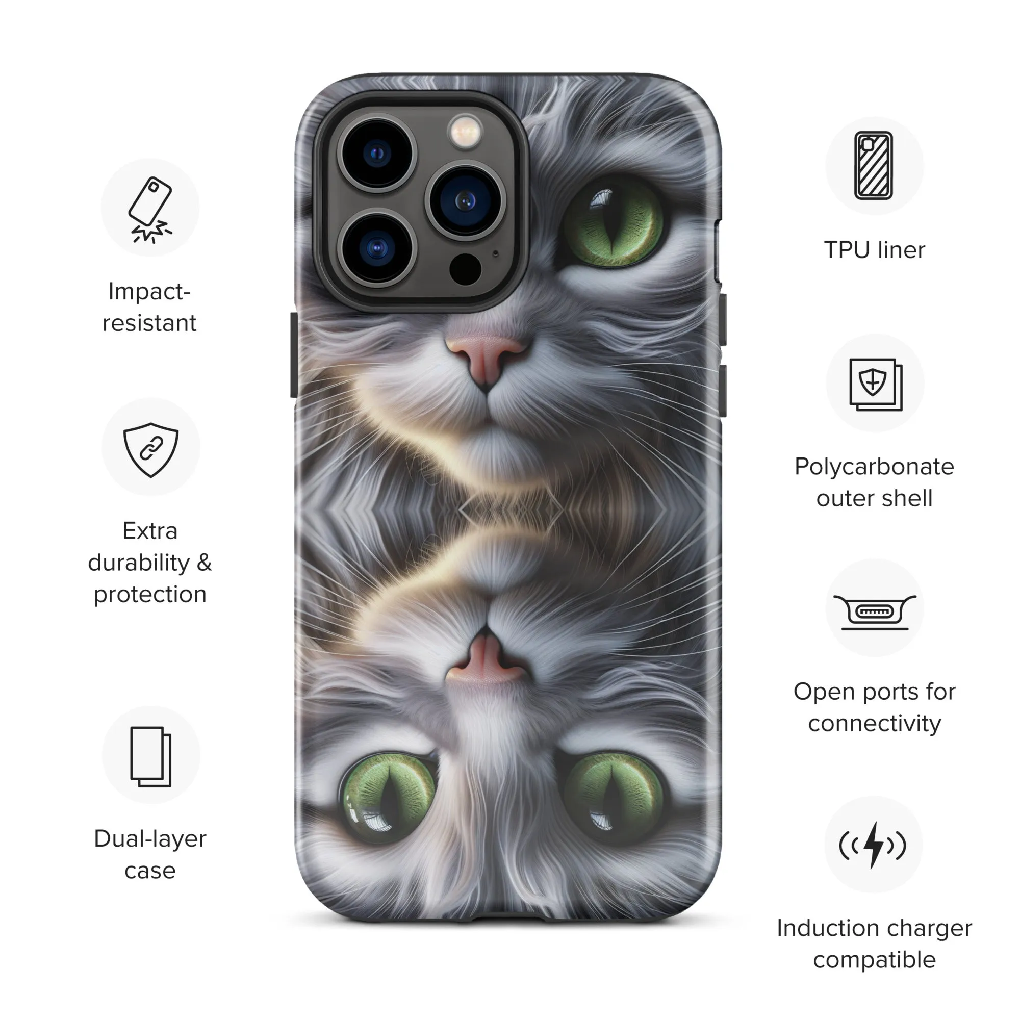 Cat Eyes iPhone Case | Dual-Layer Protection | Polycarbonate & TPU | Impact-Resistant | Wireless Charging Compatible