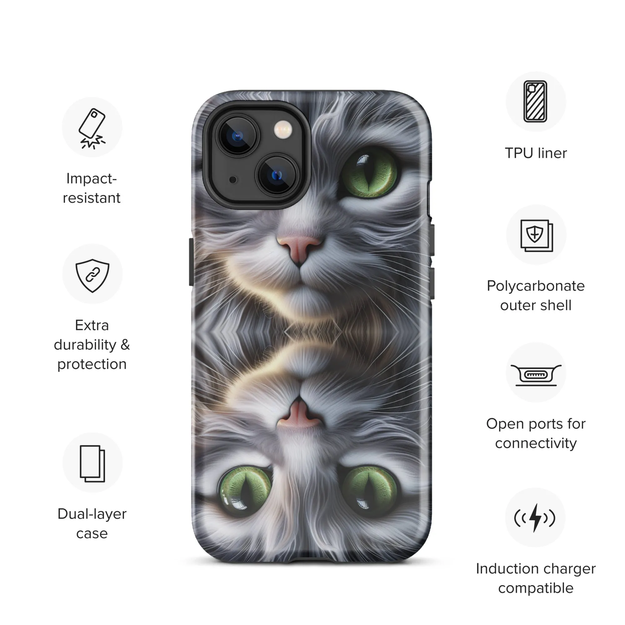 Cat Eyes iPhone Case | Dual-Layer Protection | Polycarbonate & TPU | Impact-Resistant | Wireless Charging Compatible