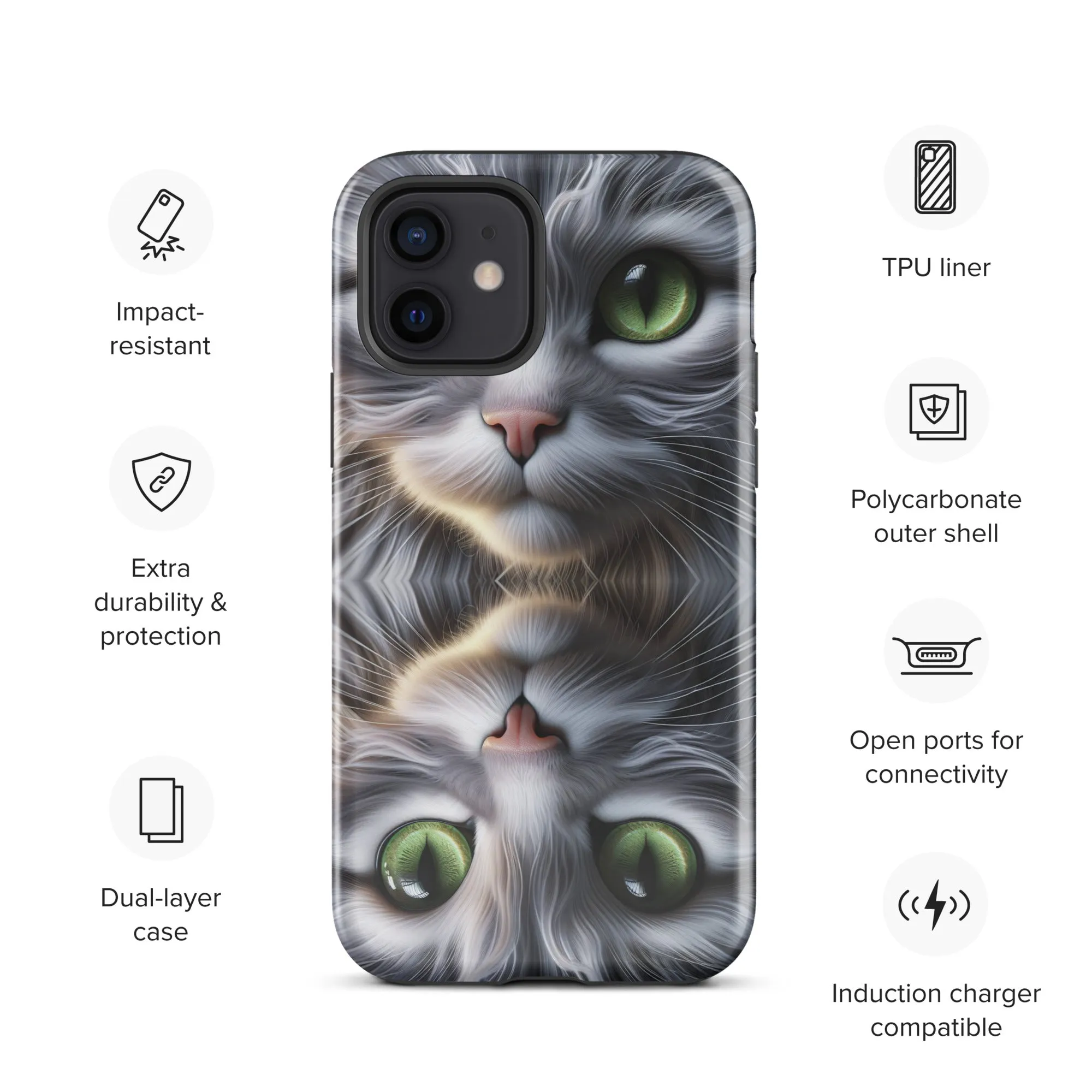 Cat Eyes iPhone Case | Dual-Layer Protection | Polycarbonate & TPU | Impact-Resistant | Wireless Charging Compatible