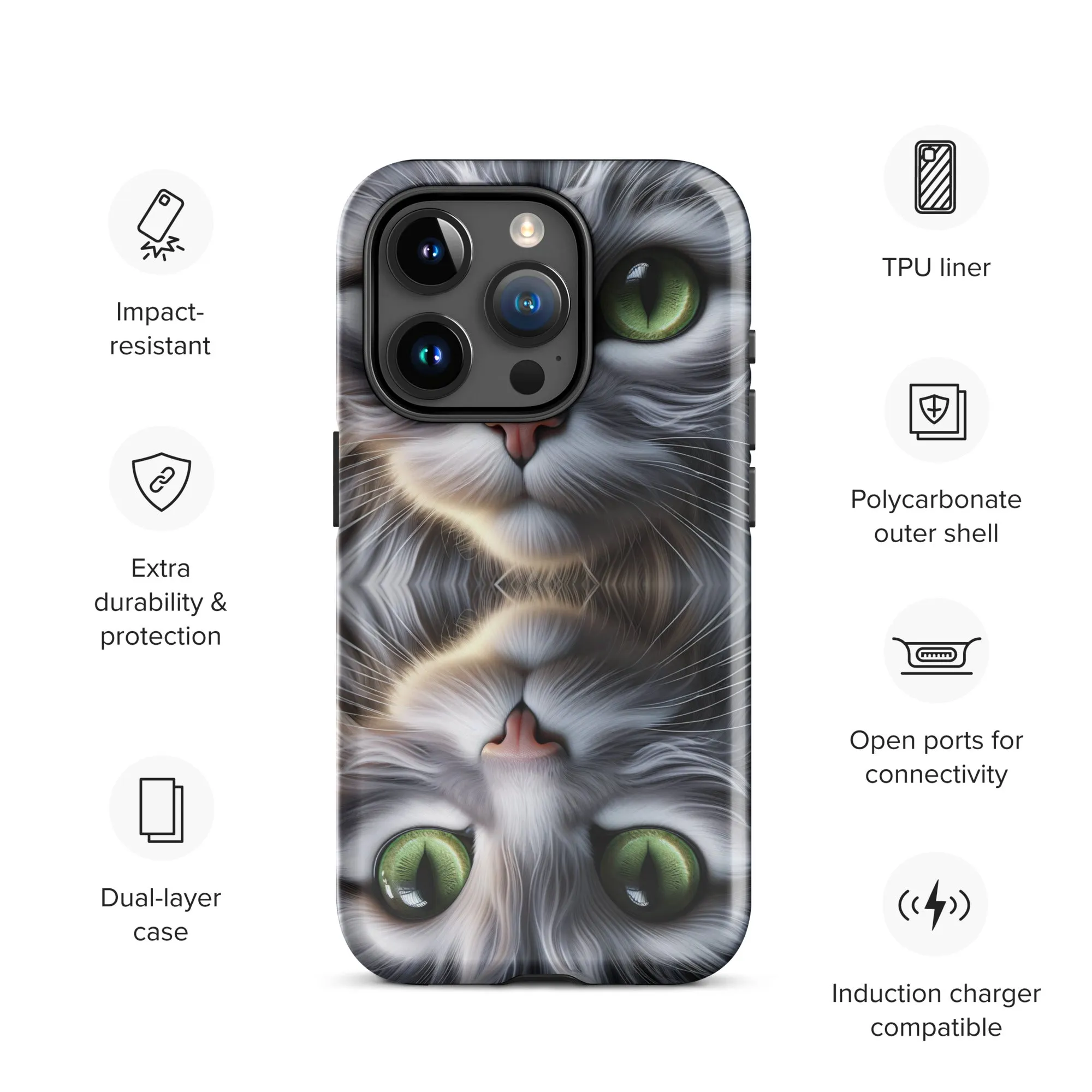 Cat Eyes iPhone Case | Dual-Layer Protection | Polycarbonate & TPU | Impact-Resistant | Wireless Charging Compatible