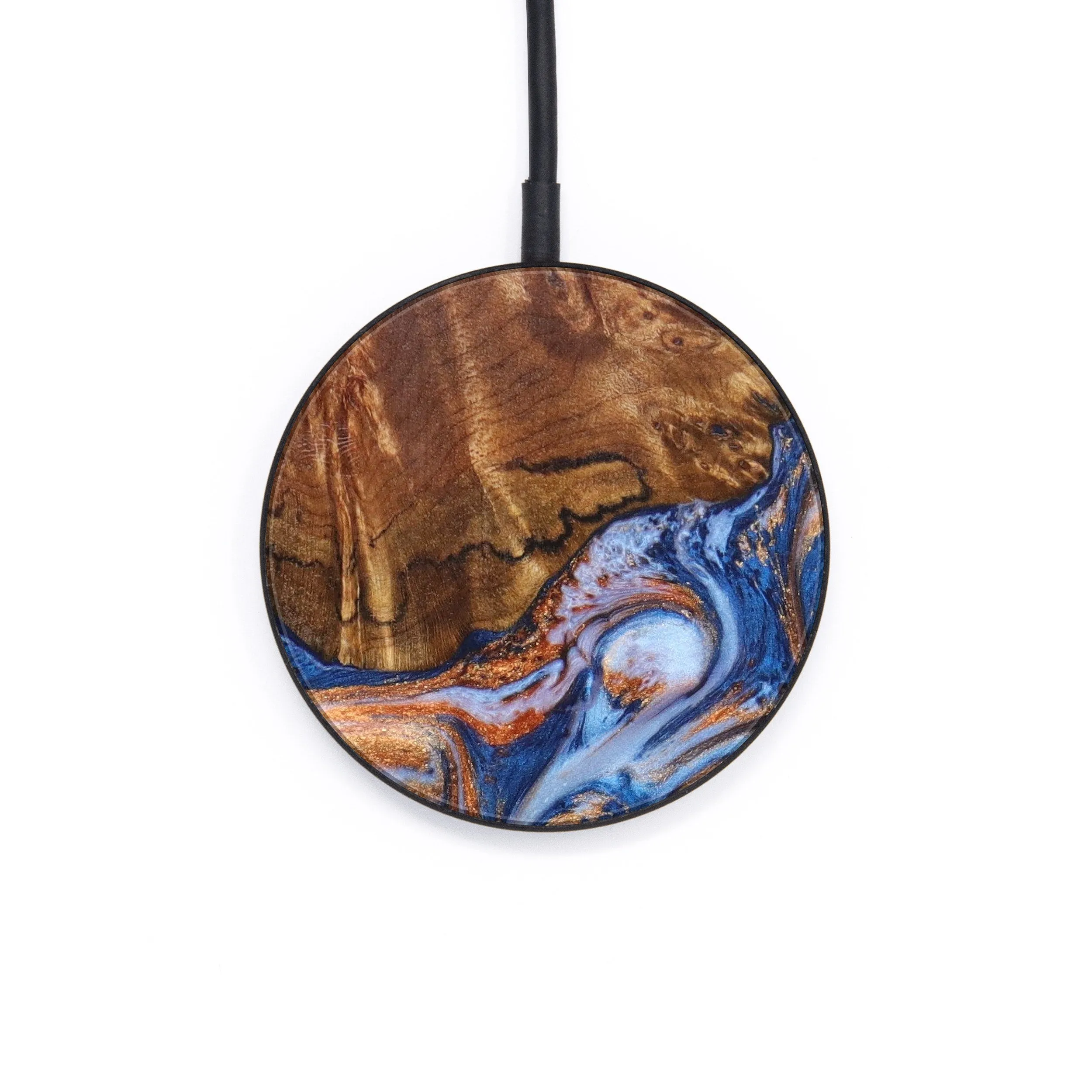 Circle Wood Resin Wireless Charger - Alisa (Teal & Gold, 640154)