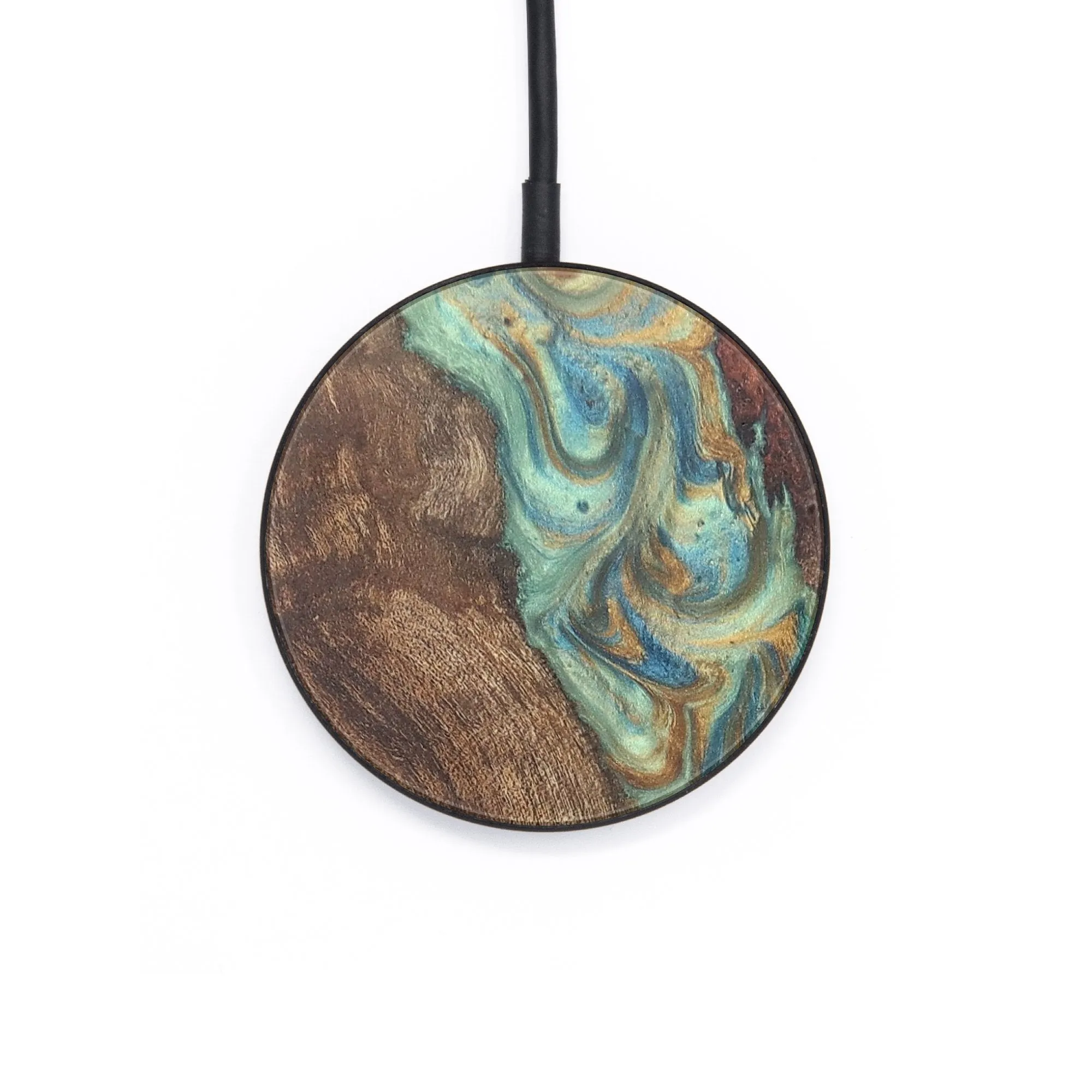 Circle Wood Resin Wireless Charger - Dylan (Teal & Gold, 718577)