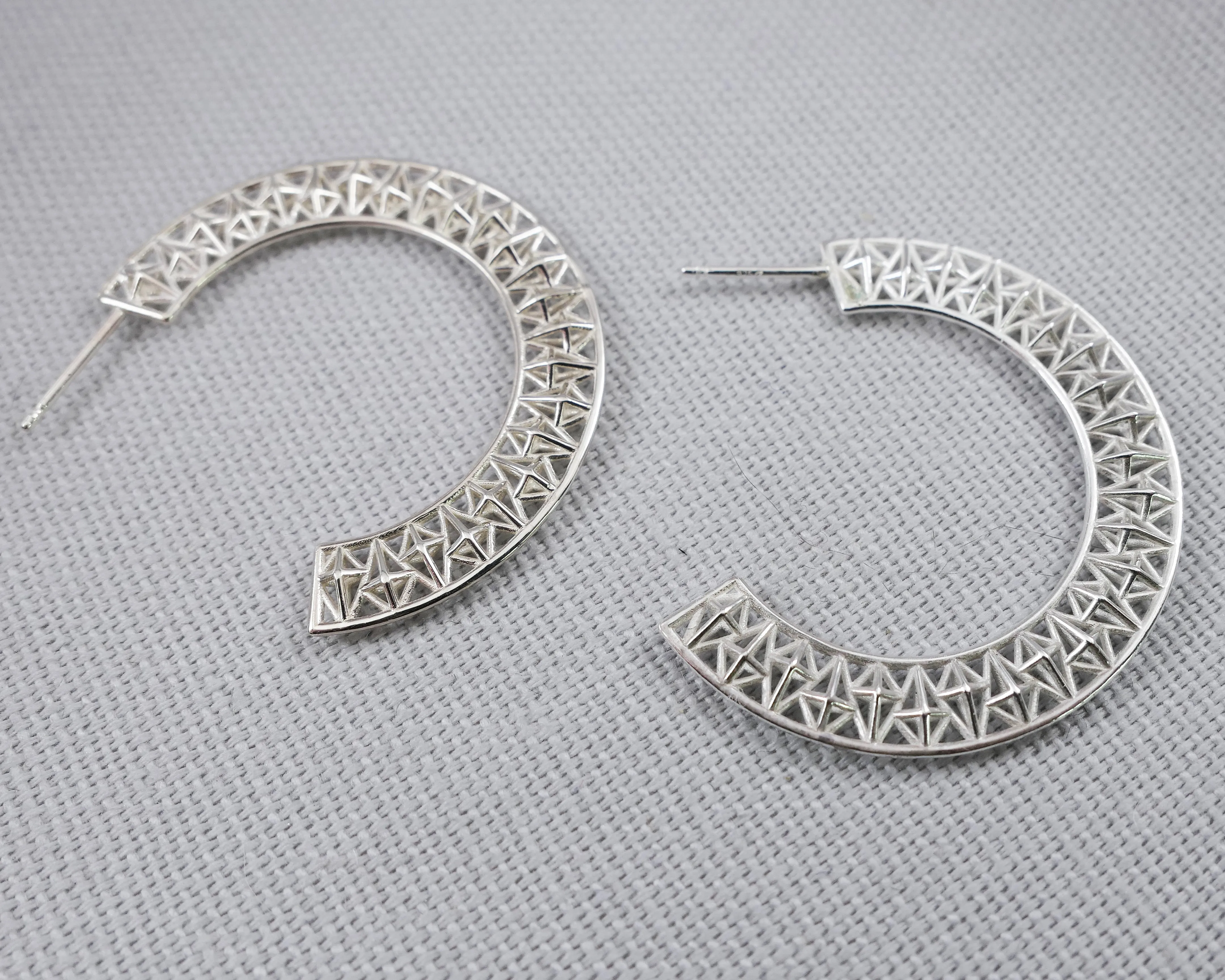 Contemporary Geometric Hoops, Sterling Silver