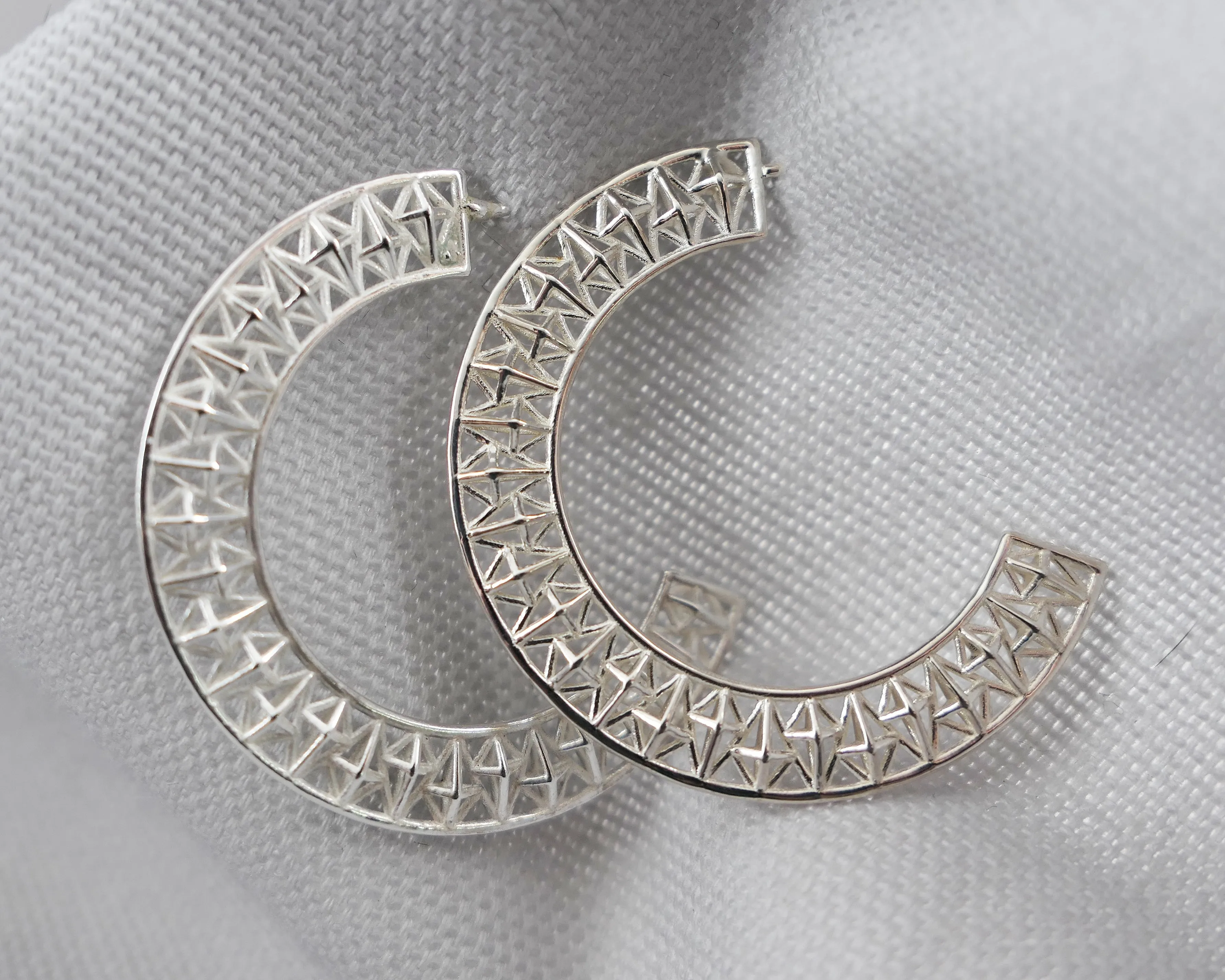 Contemporary Geometric Hoops, Sterling Silver