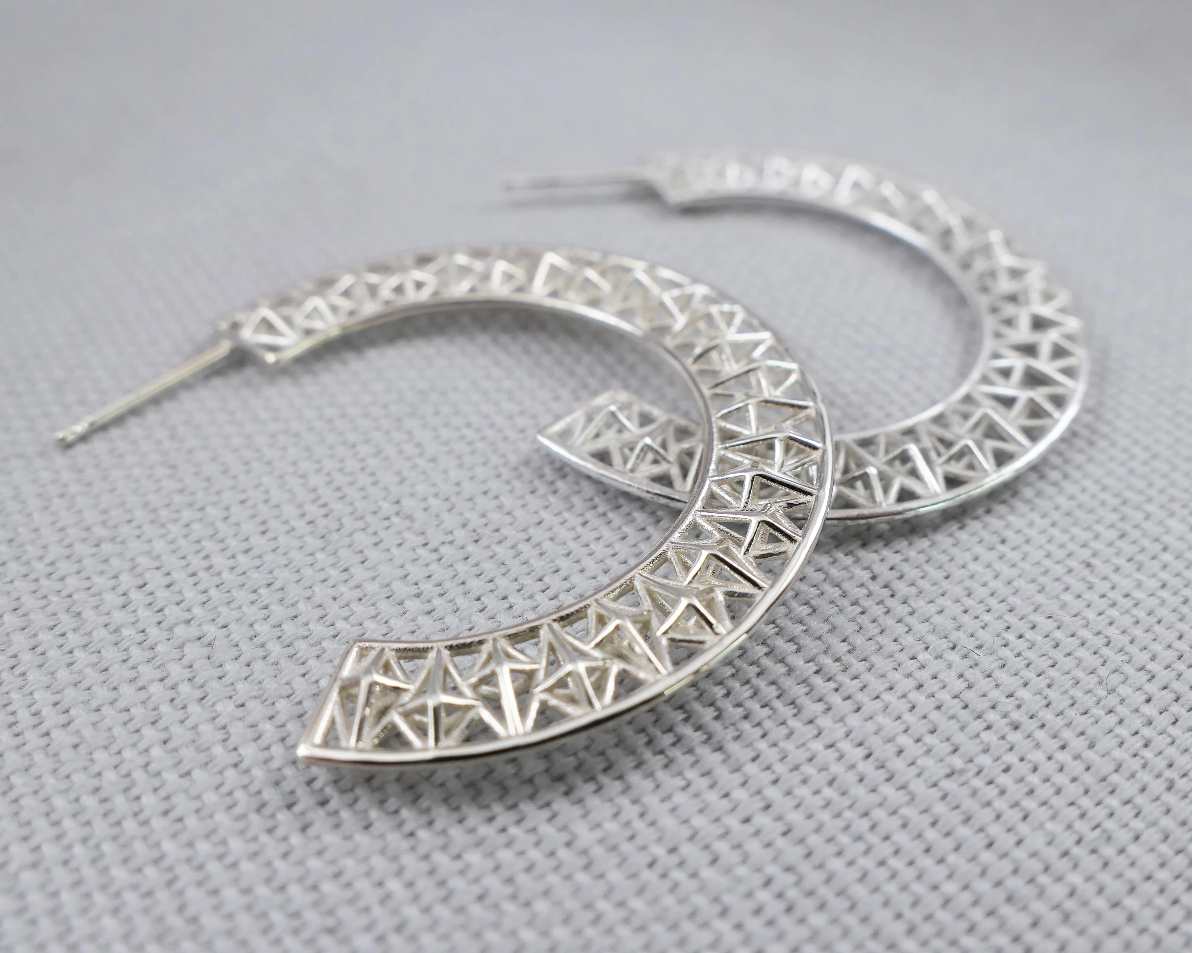 Contemporary Geometric Hoops, Sterling Silver