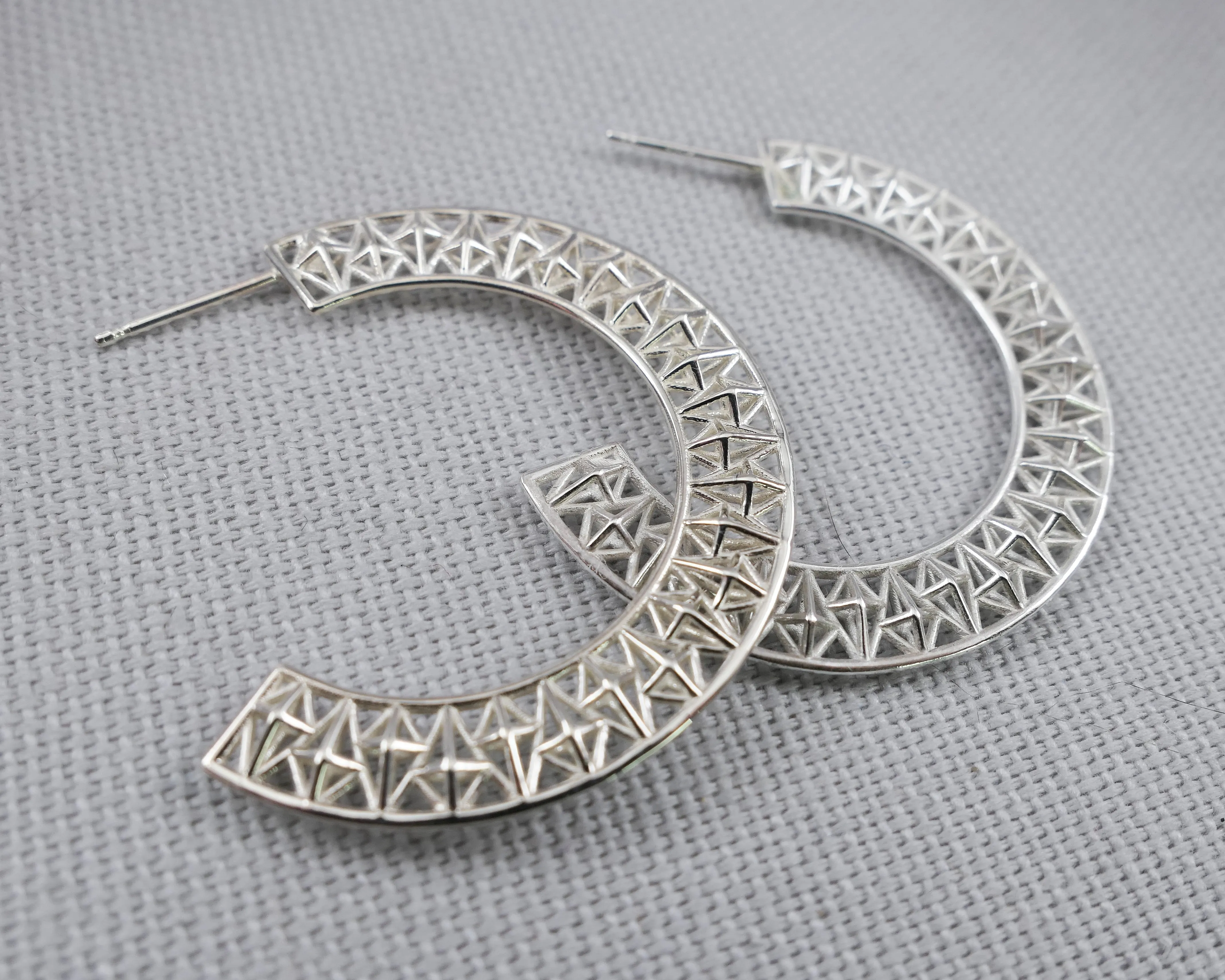 Contemporary Geometric Hoops, Sterling Silver