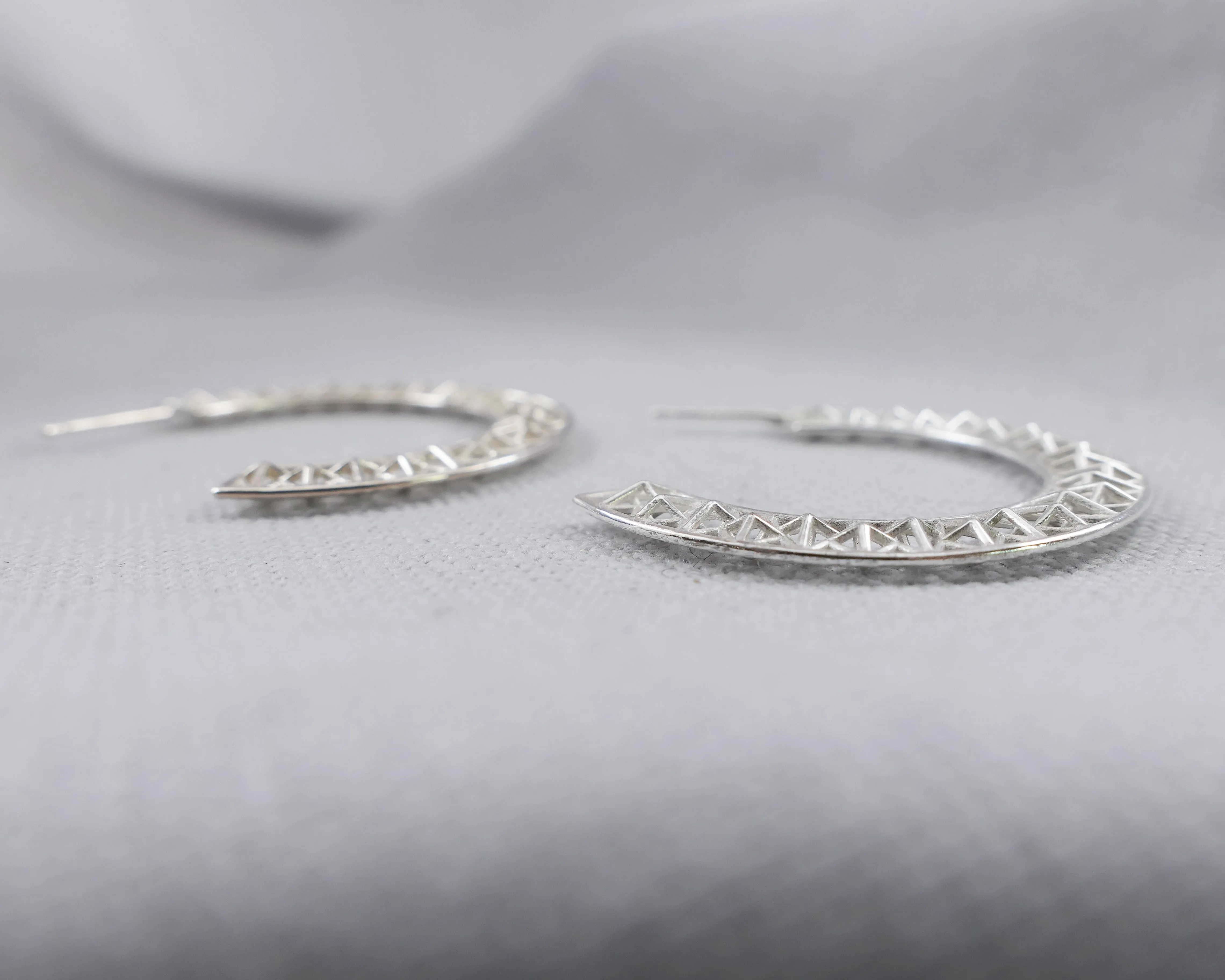 Contemporary Geometric Hoops, Sterling Silver