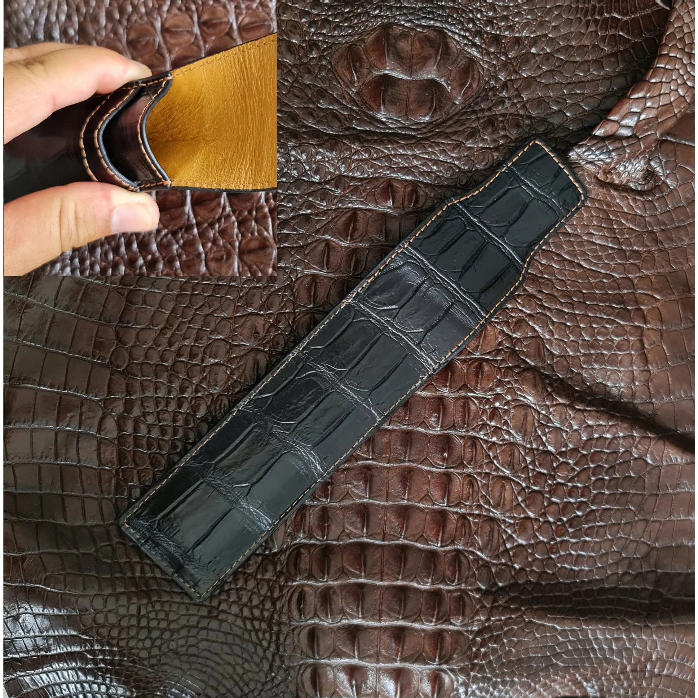 Crocodile Pen Case Alligator Leather Pen Sleeve Holder Pouch for Two Pen Fountain Handmade