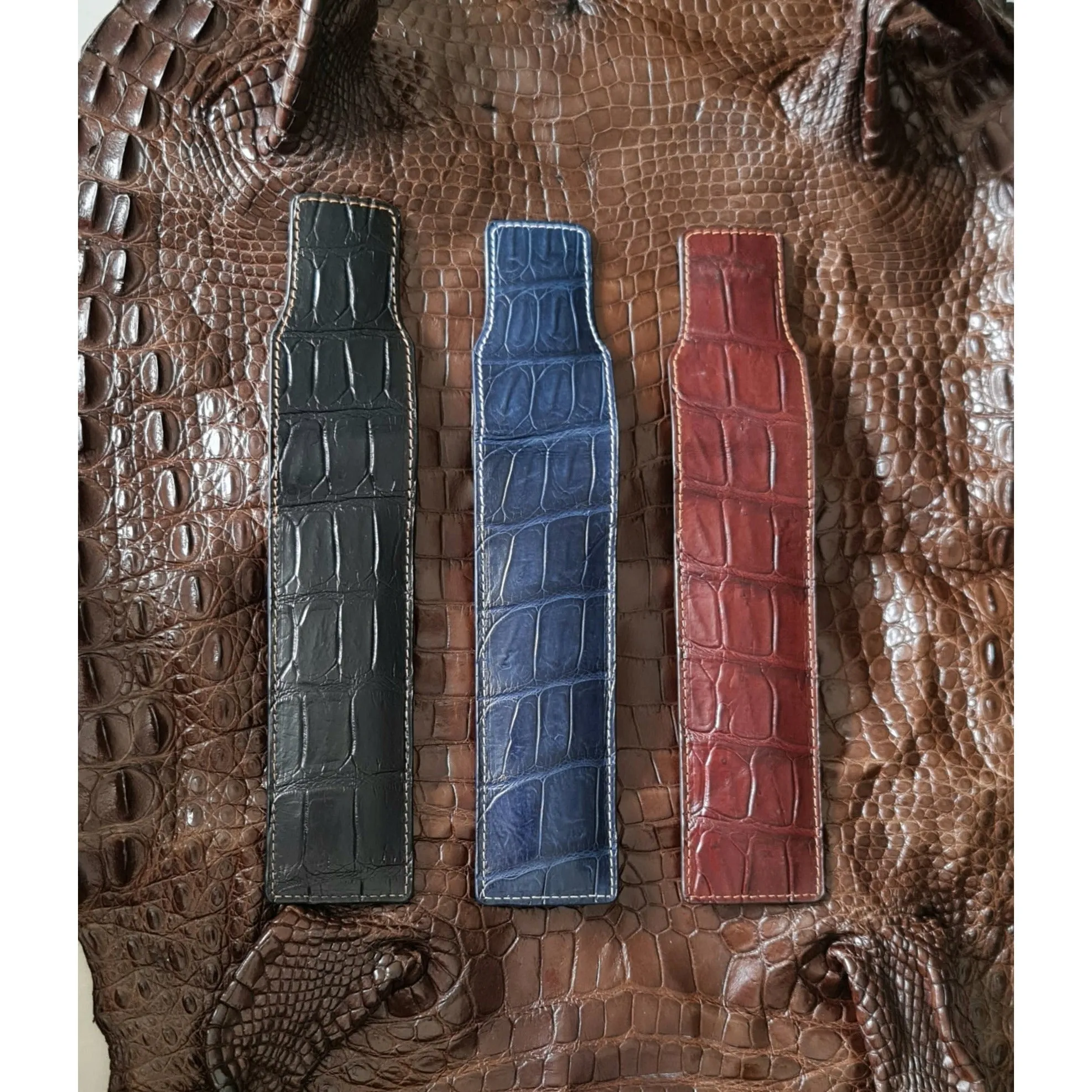 Crocodile Pen Case Alligator Leather Pen Sleeve Holder Pouch for Two Pen Fountain Handmade