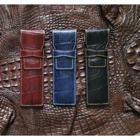 Crocodile Pen Case Alligator Leather Pen Sleeve Holder Pouch for Two Pen Fountain Handmade