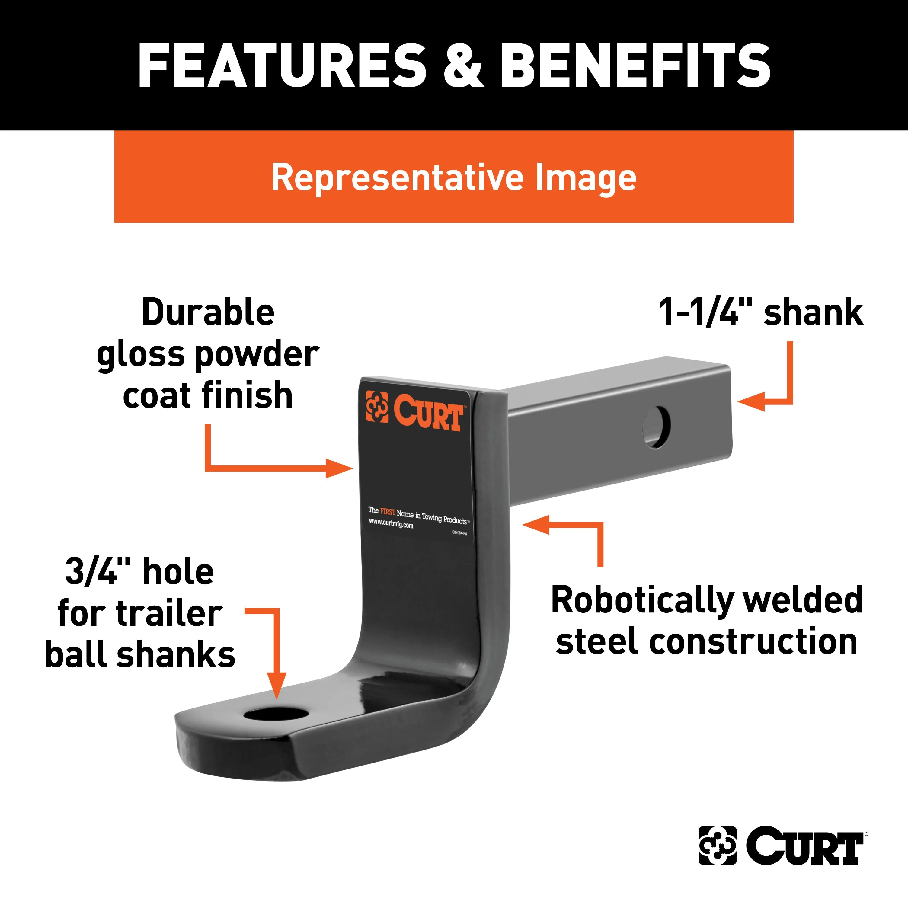 CURT 45016 Class 2 Ball Mount (1-1/4in. Shank; 3;500 lbs.; 3-1/4in. Drop; 9-3/8in. Long)