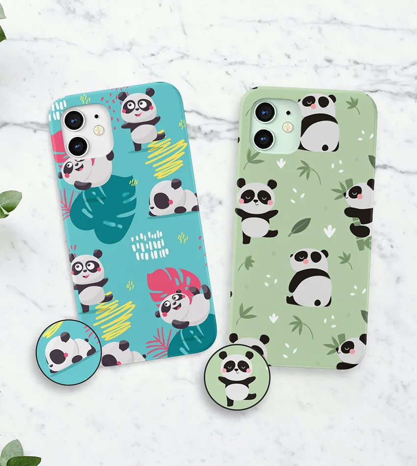 Cute Panda V3 Slim Case Cover With Same Design Holder