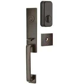 Emtek Single Cylinder Davos Handleset EMPowered Motorized Smart Lock Upgrade With Georgetown Glass Knob