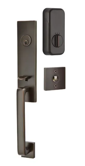 Emtek Single Cylinder Davos Handleset EMPowered Motorized Smart Lock Upgrade With Select L-Square Knurled Lever