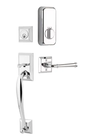 Emtek Single Cylinder Franklin Handleset EMPowered Motorized Smart Lock Upgrade With Select L-Square White Marble Lever