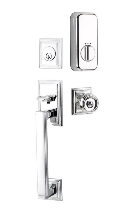 Emtek Single Cylinder Hamden Handleset EMPowered Motorized Smart Lock Upgrade With Select T-Bar White Marble Lever