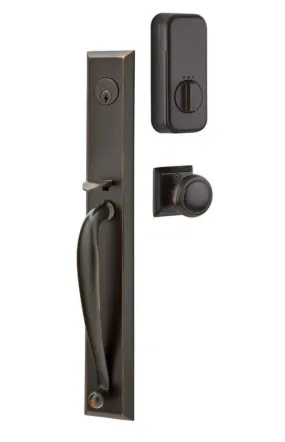 Emtek Single Cylinder Jefferson Handleset EMPowered Motorized Smart Lock Upgrade With Merrimack Lever