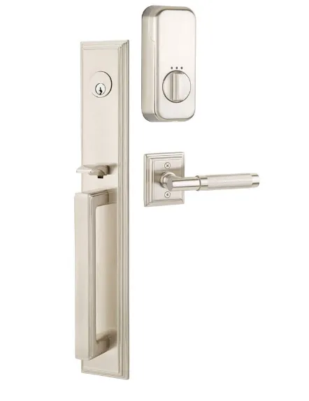 Emtek Single Cylinder Melrose Handleset EMPowered Motorized Smart Lock Upgrade With Select L-Square Tribeca Lever