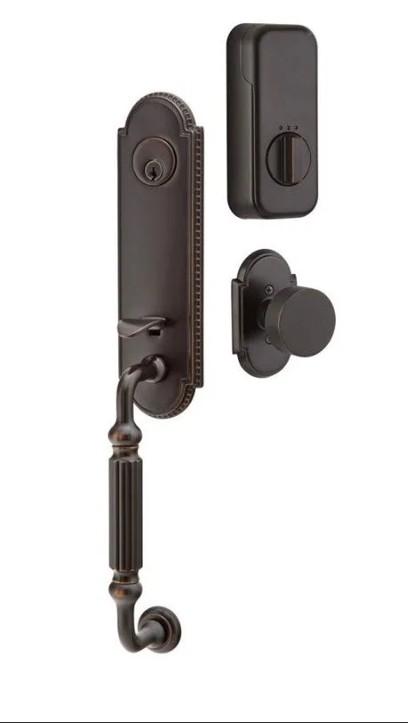 Emtek Single Cylinder Orleans Handleset EMPowered Motorized Smart Lock Upgrade With Astoria Glass Knob