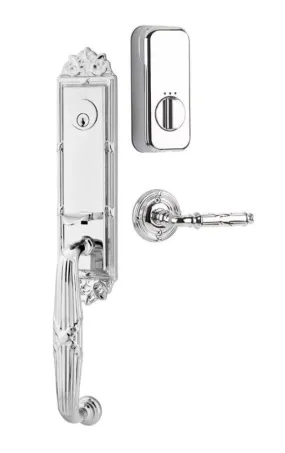 Emtek Single Cylinder Ribbon & Reed Handleset EMPowered Motorized Smart Lock Upgrade With Diamond Glass Knob